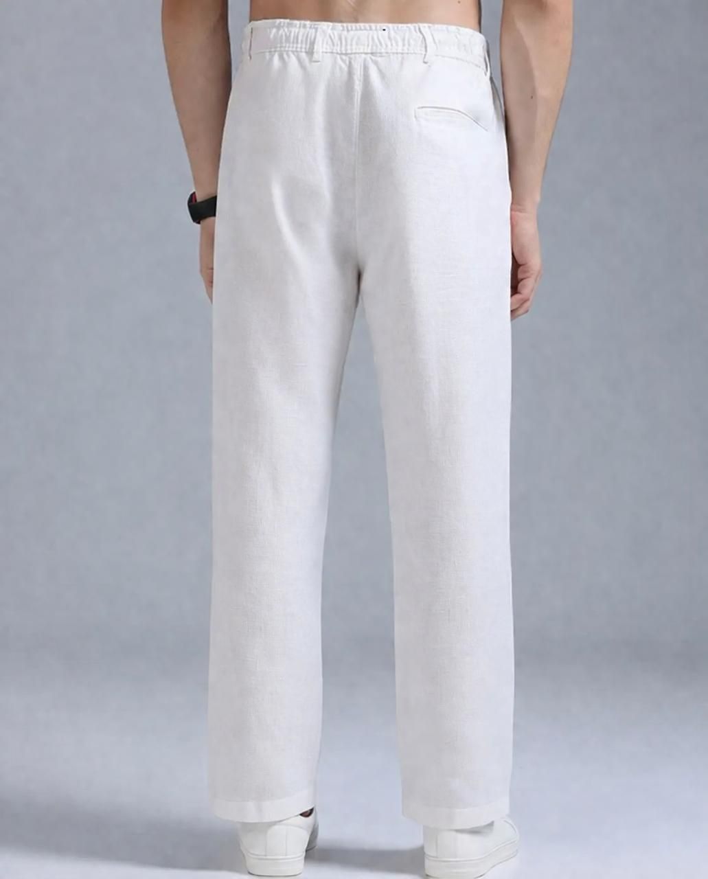 flexiwear Men Relaxed White Linen Blend Trousers-picture-19