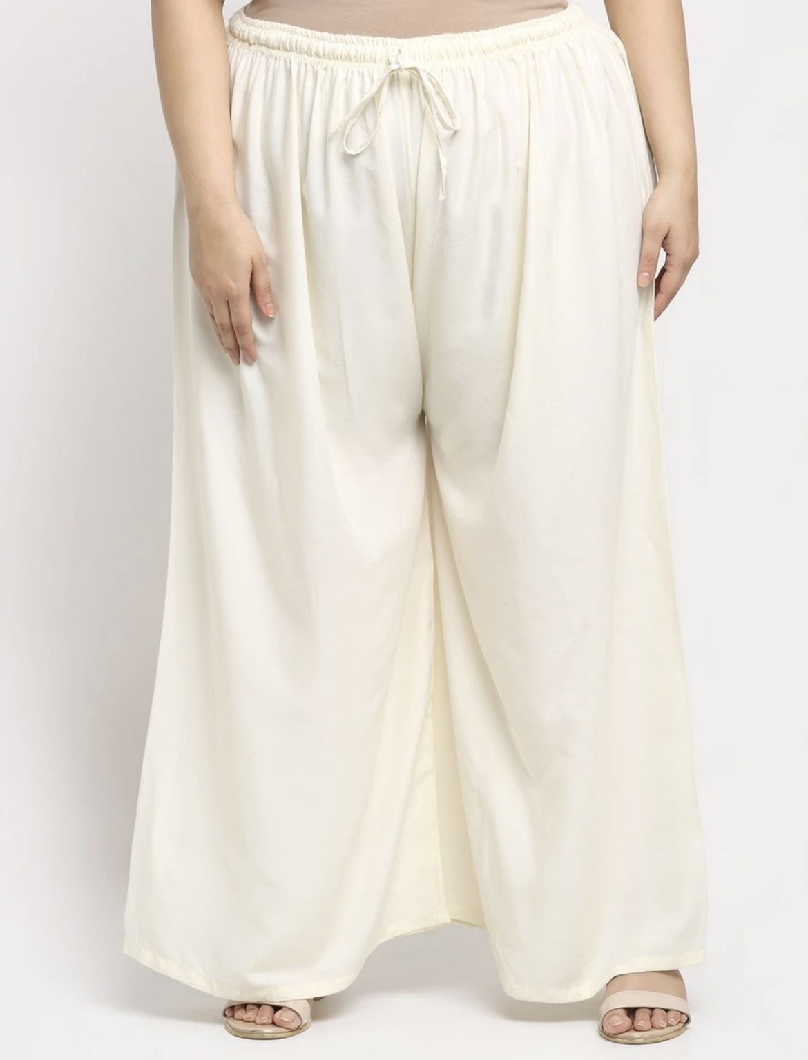 vdacollections Women Flared Cream Viscose Rayon Trousers-picture-21