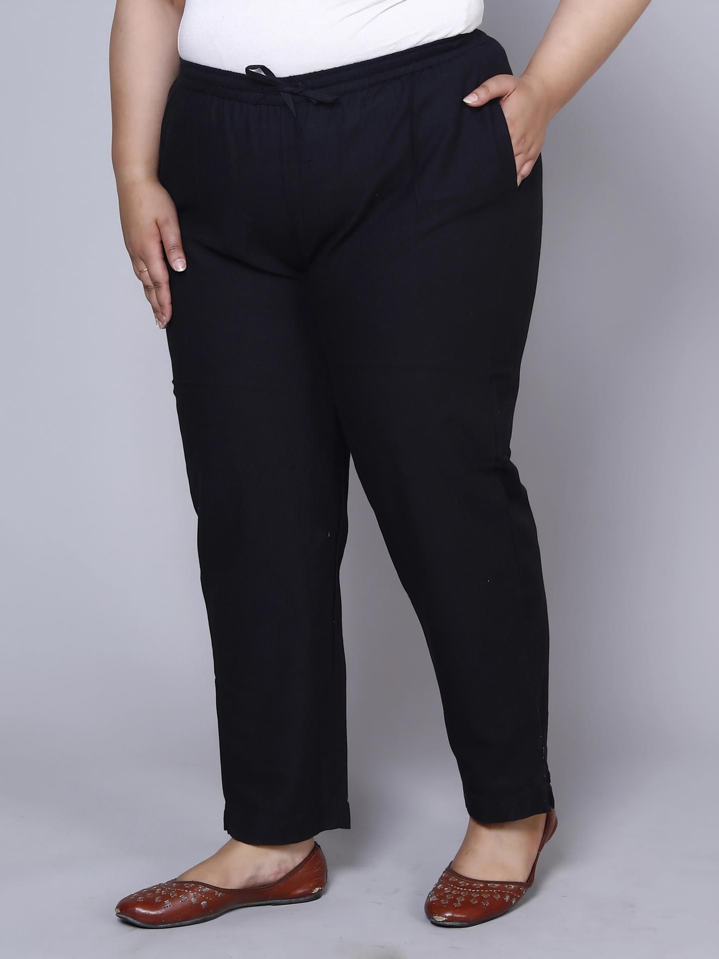 Women Regular Fit Black Pure Cotton Trousers-image-17