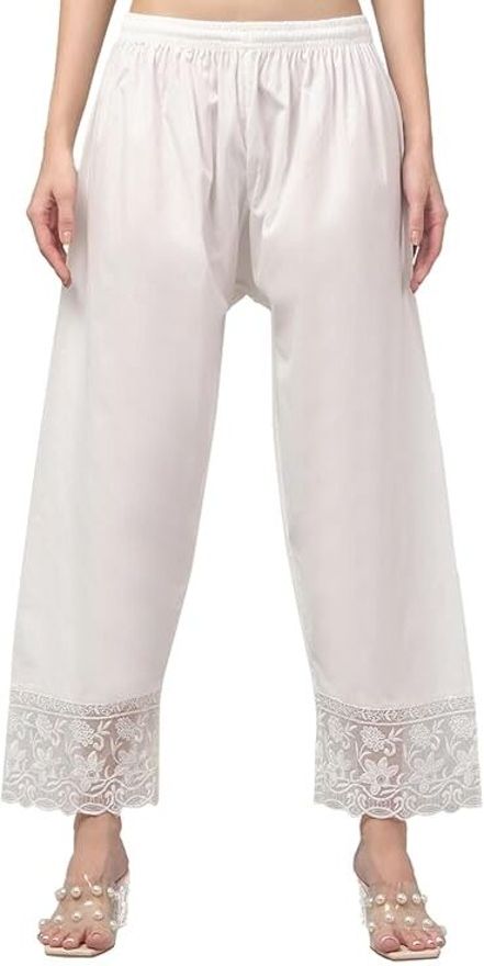 Women Straight Fit White Pure Cotton Trousers-image-40