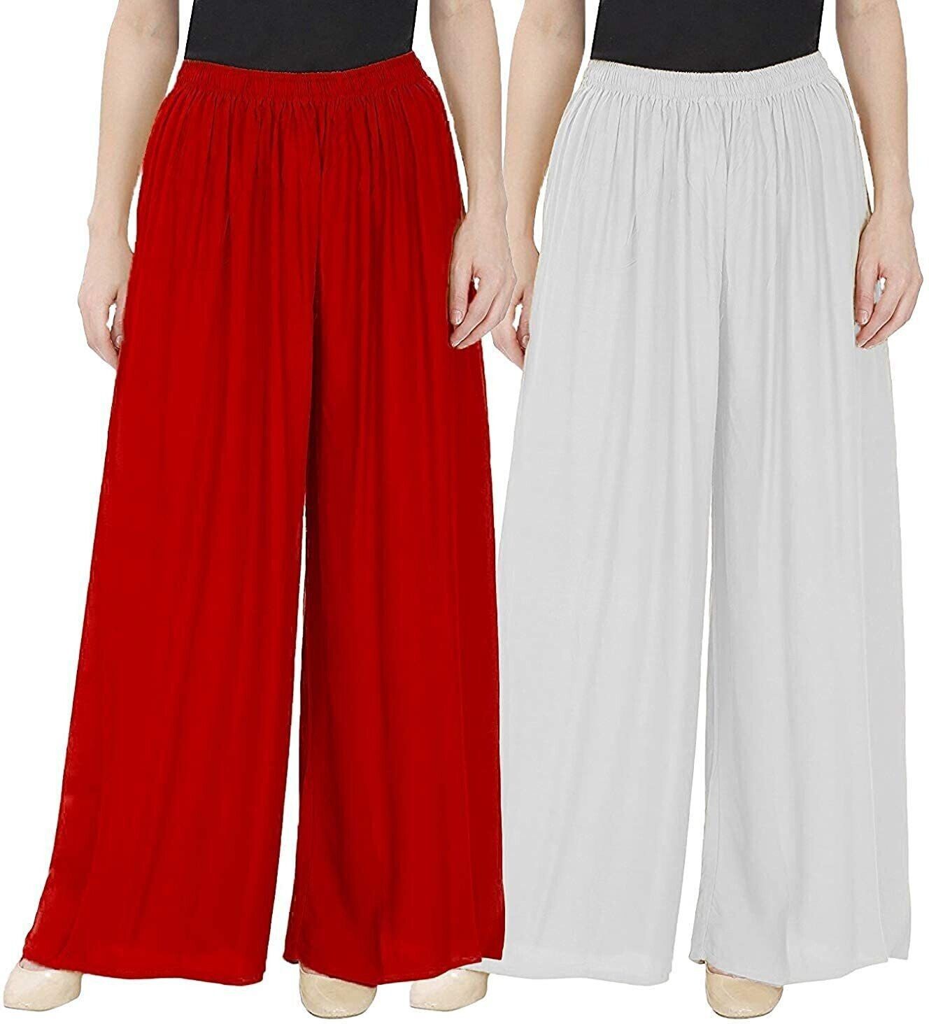 tareeka Pack of 2 Women Regular Fit Red, White Viscose Rayon Trousers-picture-17