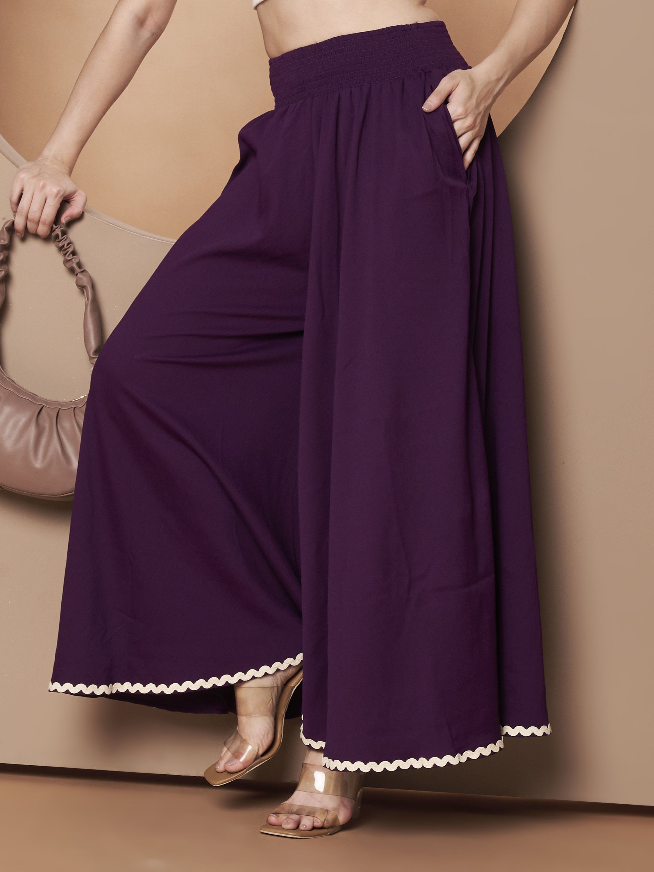 lookshine Women Relaxed Purple Polyester Trousers-picture-32