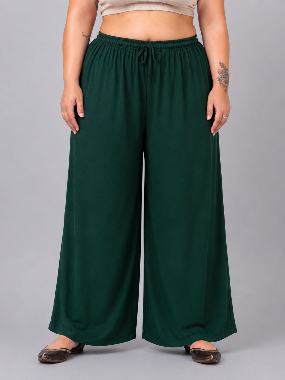 trend level Women Loose Fit Dark Green Viscose Rayon Trousers-picture-10