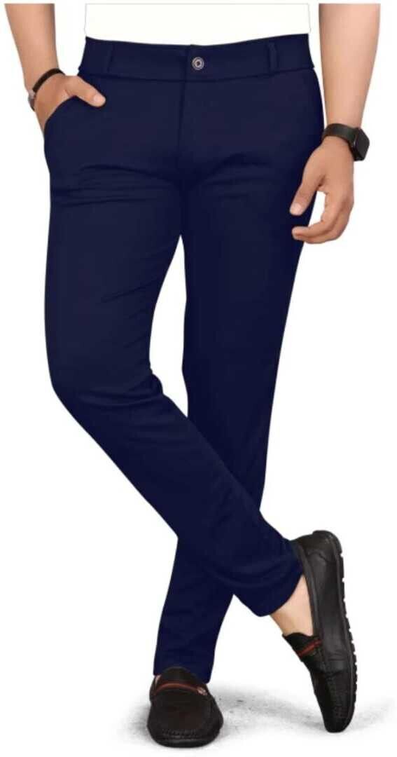 bidatsh trend Men Regular Fit Dark Blue Lycra Blend Trousers-picture-27