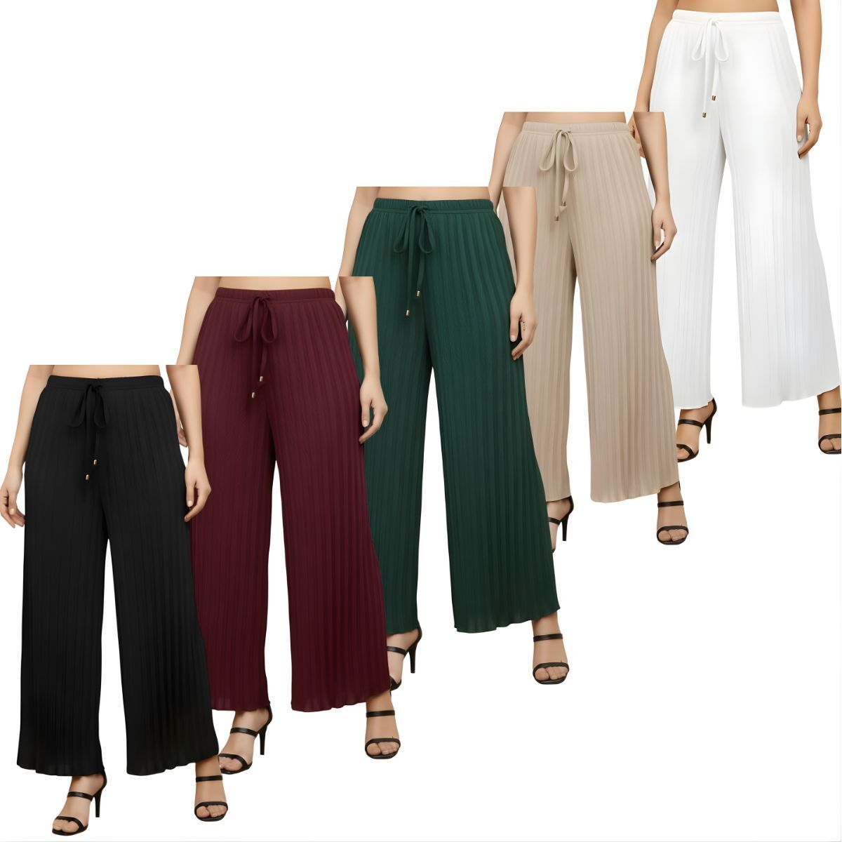 Pack of 5 Women Comfort Fit Black, Maroon, Dark Green, Beige, White Lycra Blend Trousers