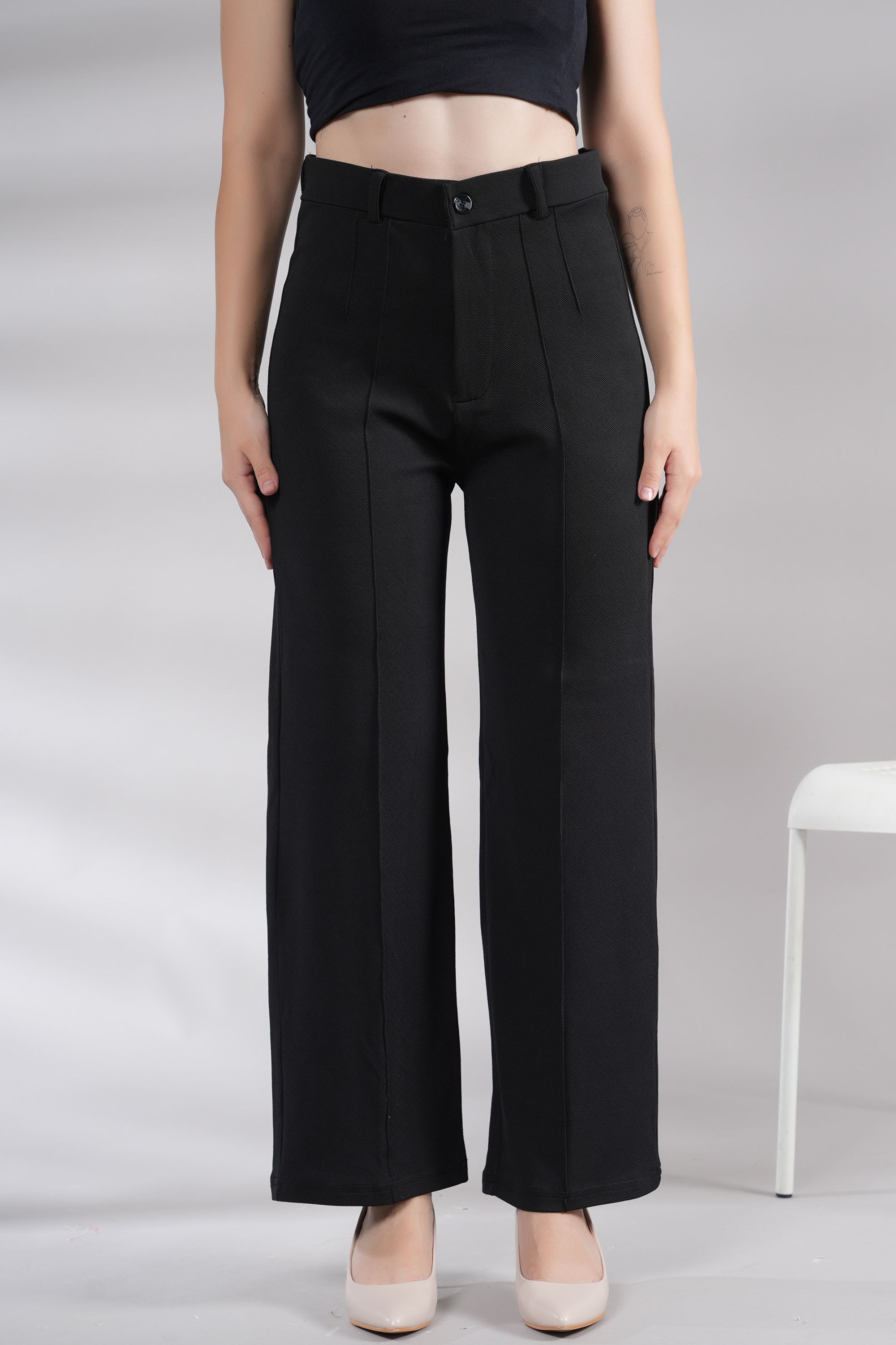 neysa Women Regular Fit Black Cotton Blend Trousers-picture-46
