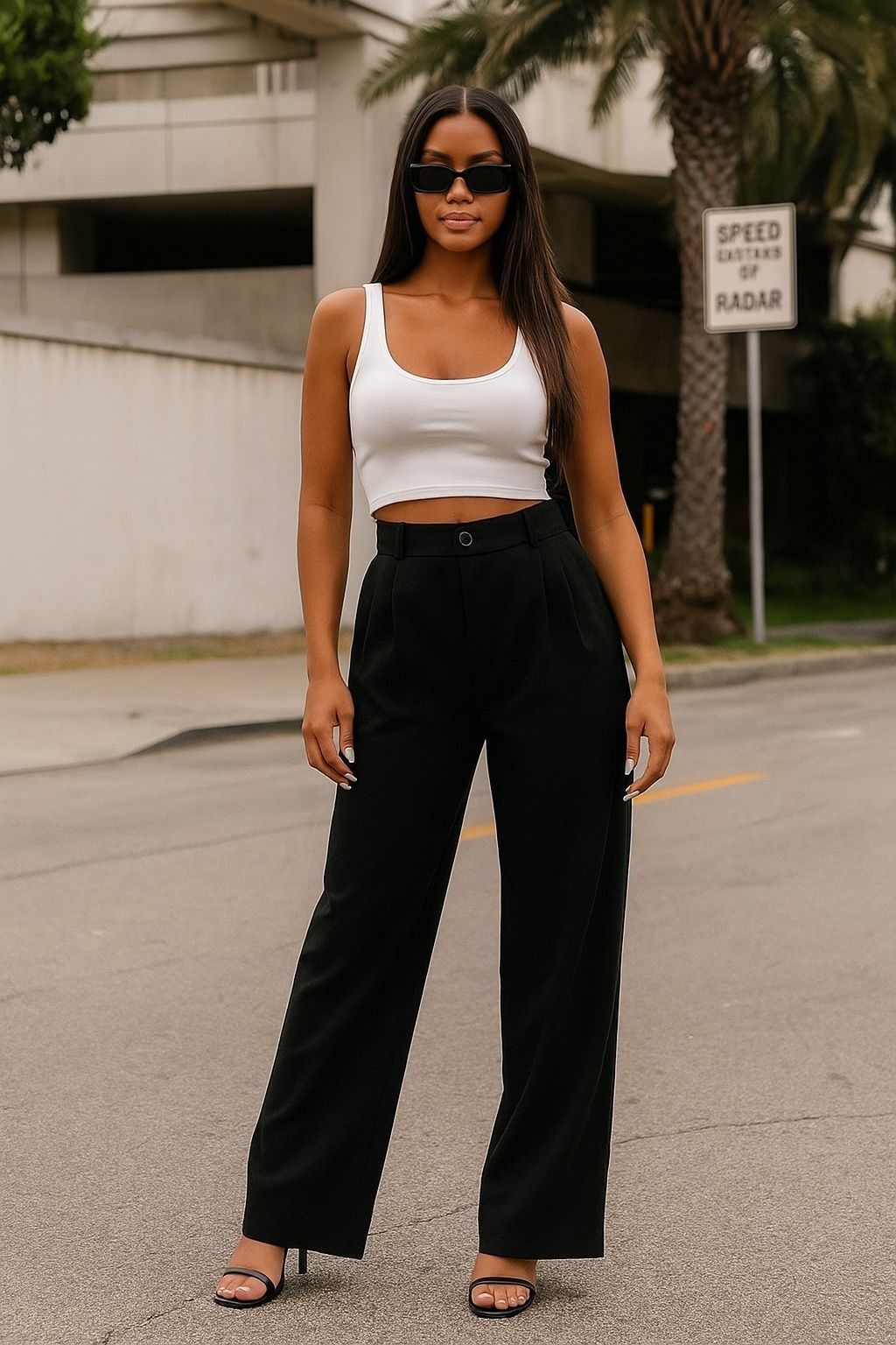 Women Straight Fit Black Linen Blend Trousers-image-16