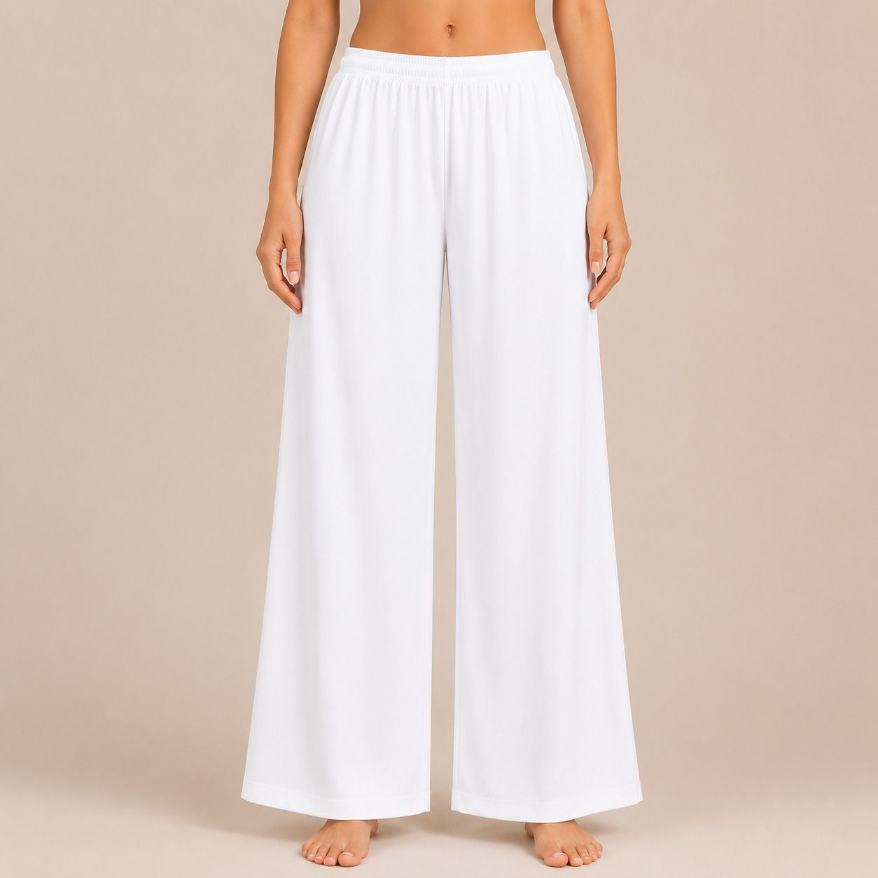 Women Loose Fit White Viscose Rayon Trousers-image-9
