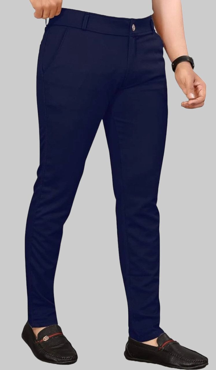 bidatsh trend Men Slim Fit Dark Blue Lycra Blend Trousers-picture-13