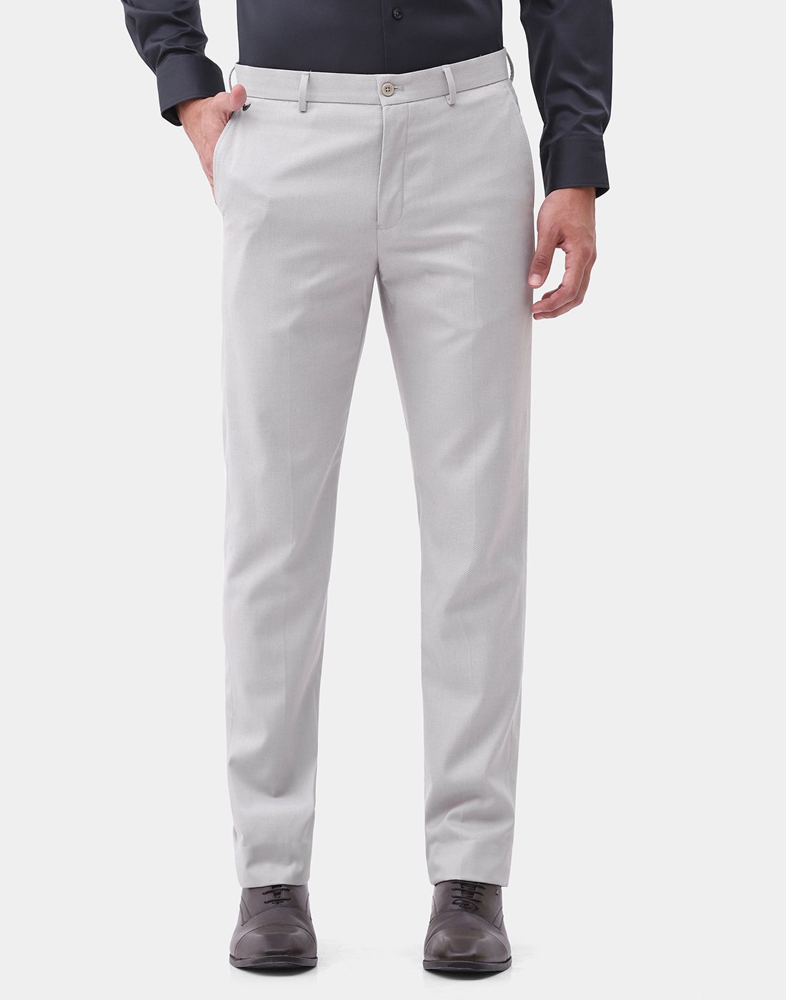 Men Slim Fit Grey Polyester Trousers-image-20