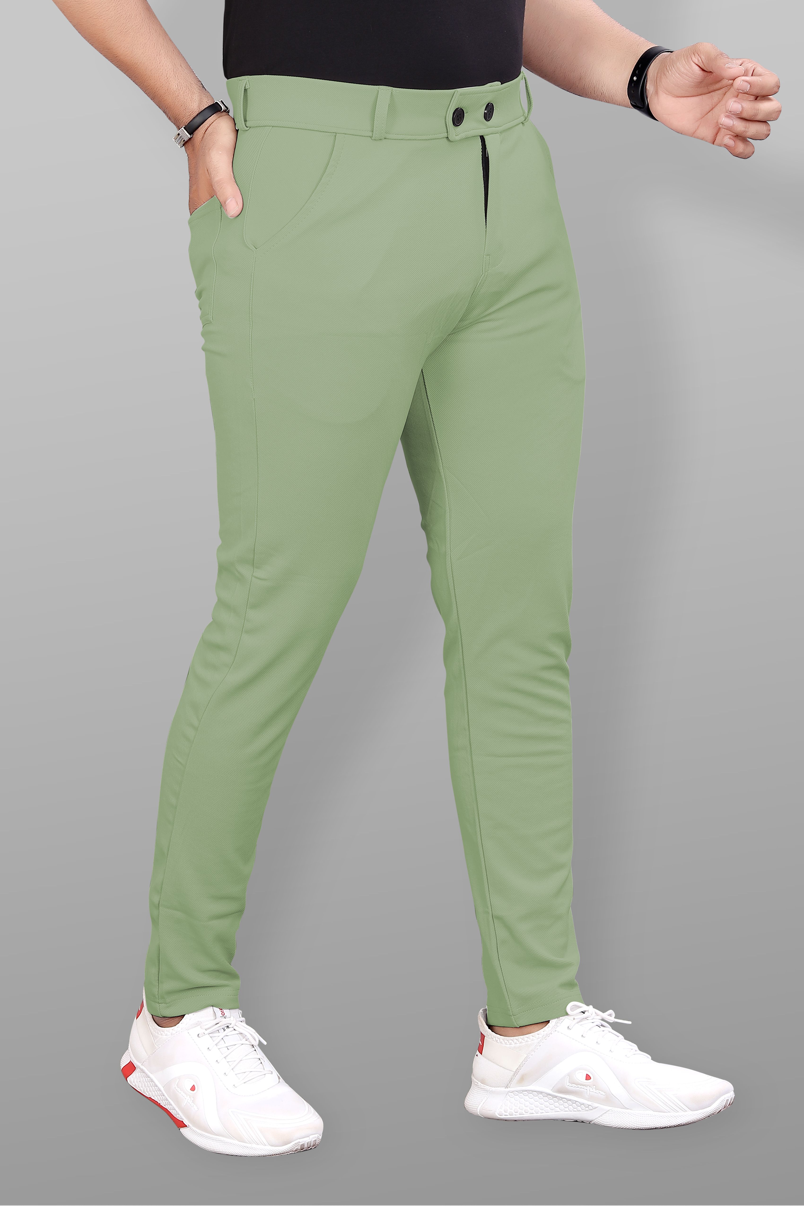 combraided Men Slim Fit Light Green Lycra Blend Trousers-picture-19