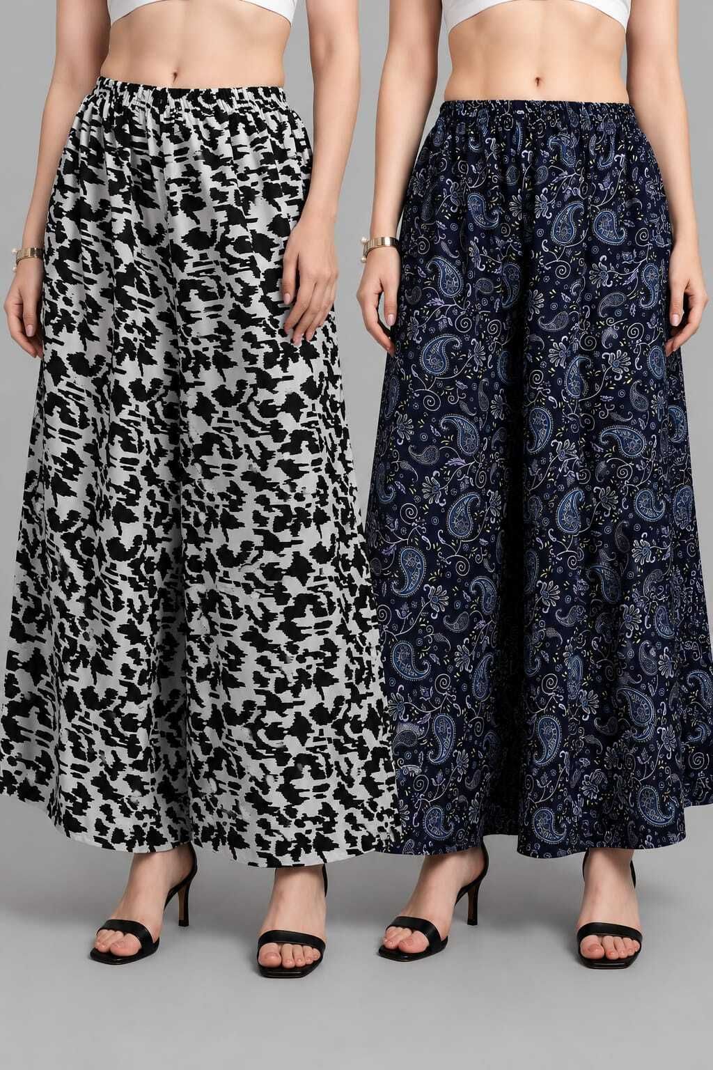 Pack of 2 Women Loose Fit Black Viscose Rayon Trousers-image-21