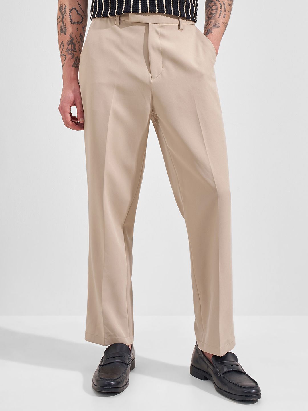 highlander Men Slim Fit Beige Pure Cotton Trousers-picture-13