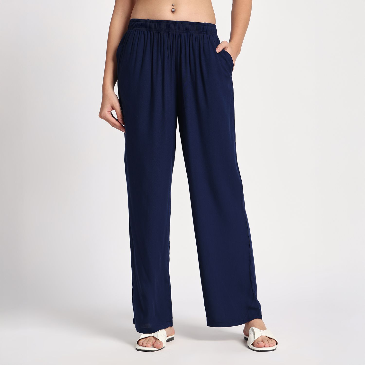 Women Straight Fit Blue Viscose Rayon Trousers-image-15