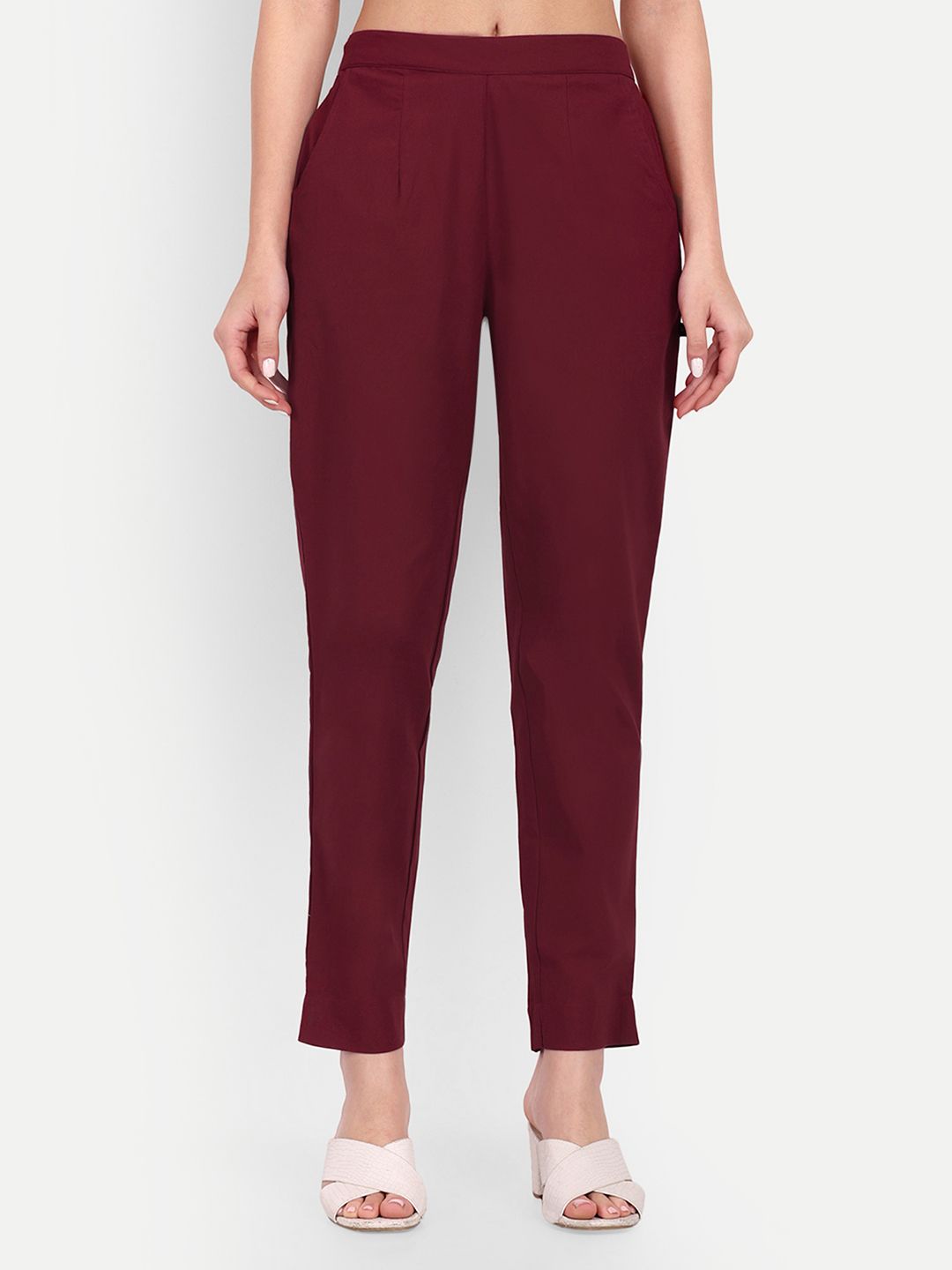 Women Regular Fit Maroon Pure Cotton Trousers-image-27