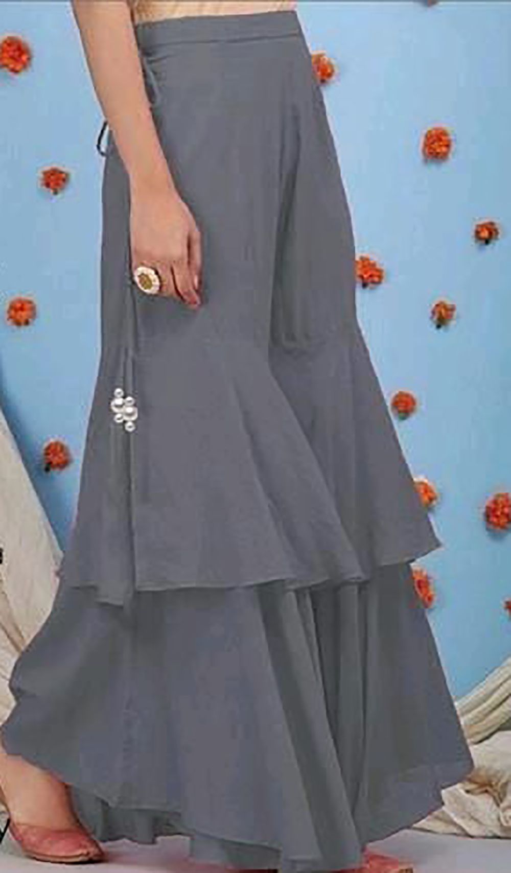 outerwear Women Regular Fit Grey Silk Blend Trousers-picture-30