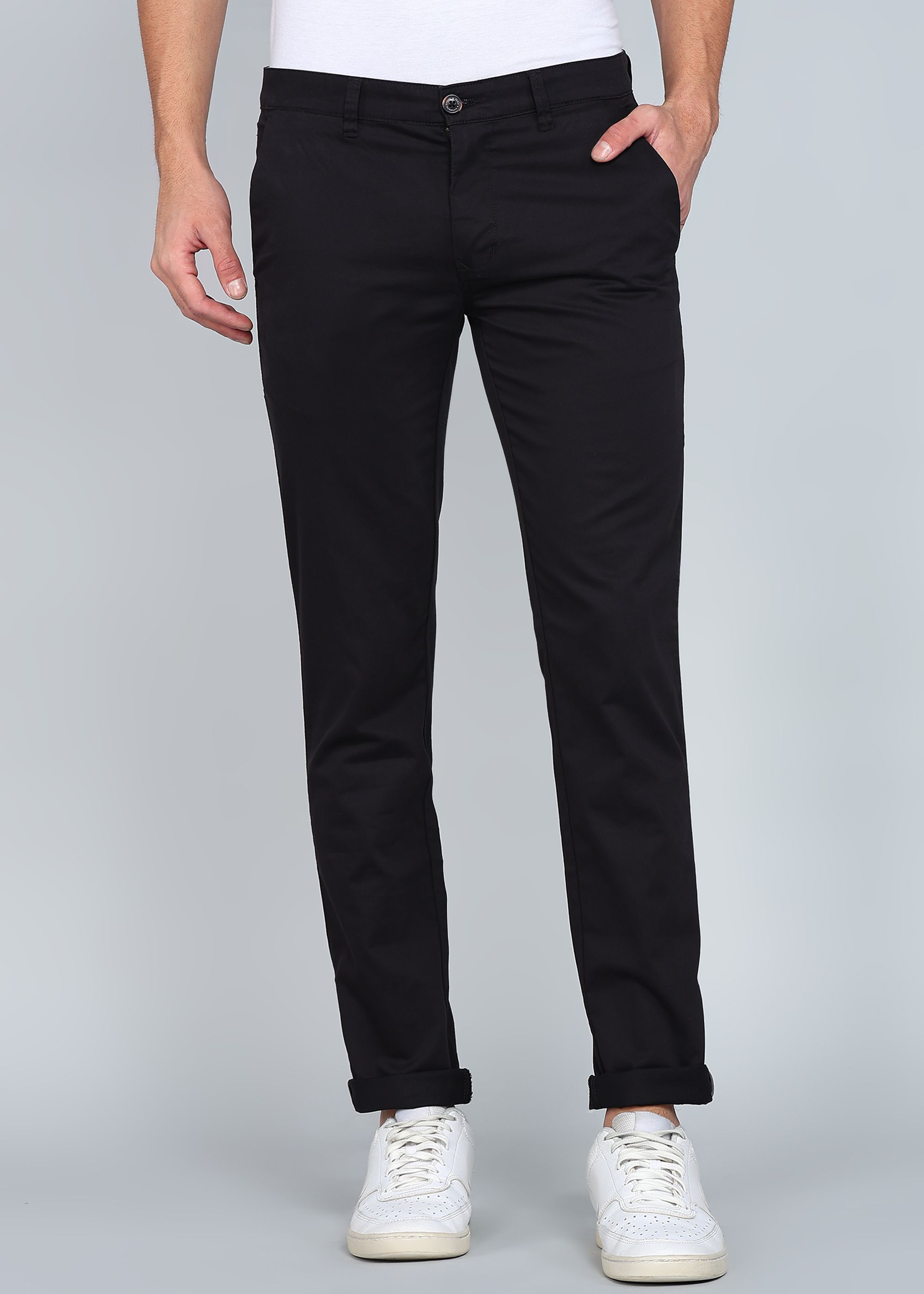 parx Men Slim Fit Black Cotton Blend Trousers-picture-11