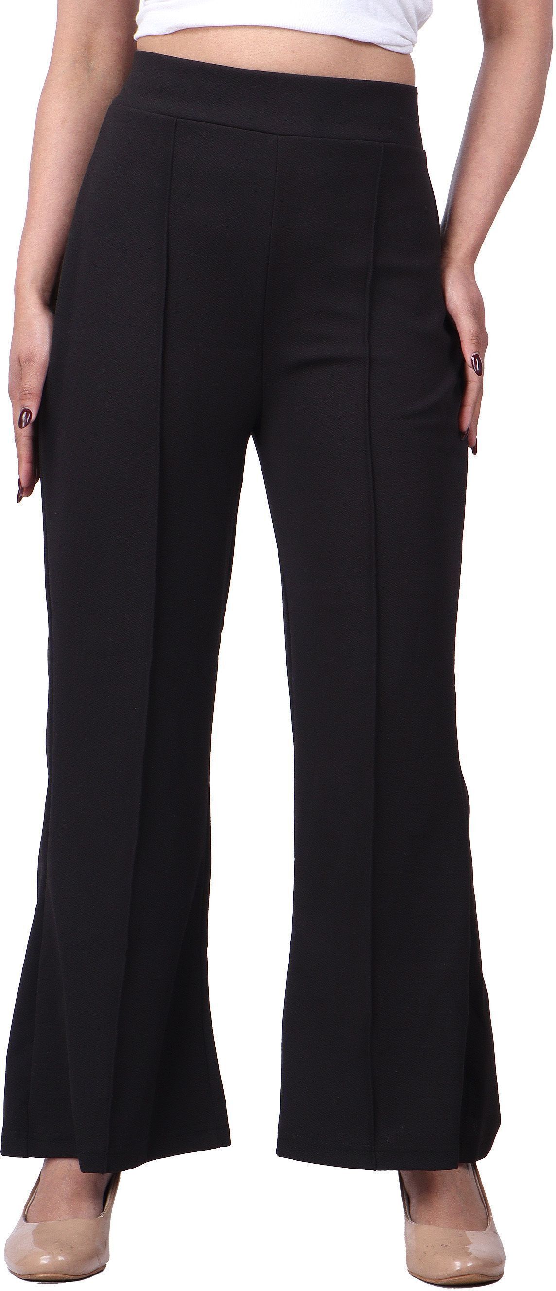 Women Regular Fit Black Lycra Blend Trousers-image-48