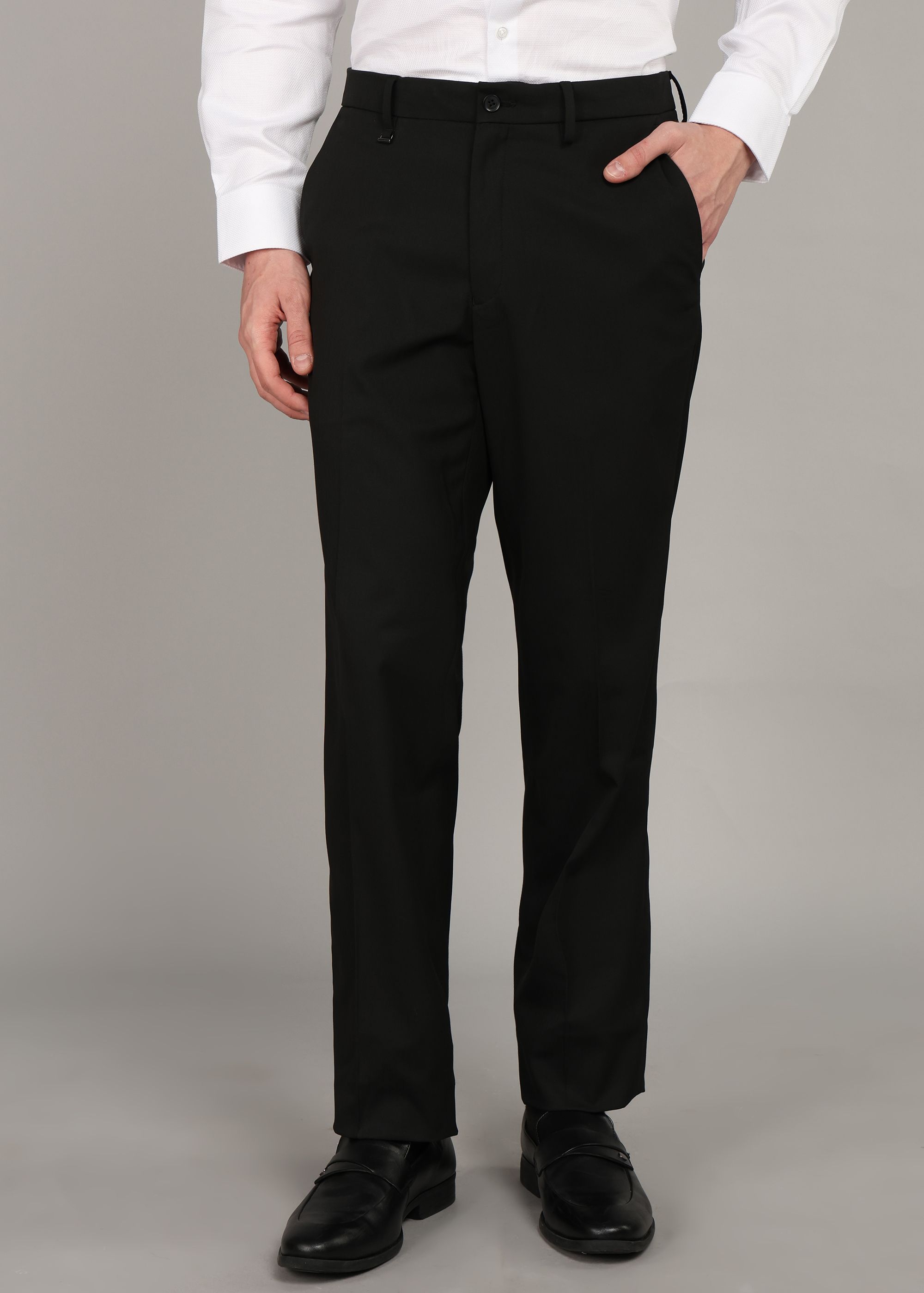 van heusen Men Regular Fit Black Polyester Trousers-picture-14