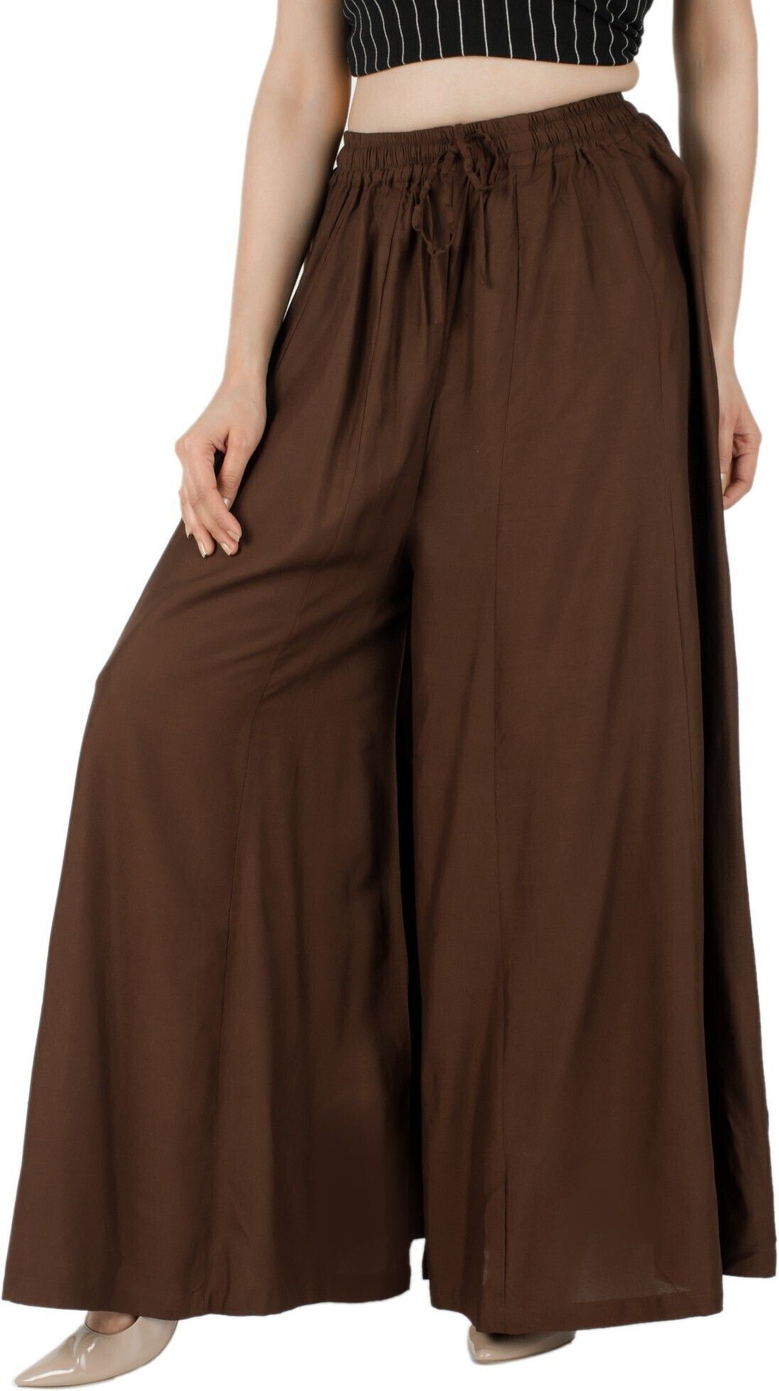 Women Flared Brown Viscose Rayon Trousers-image-32