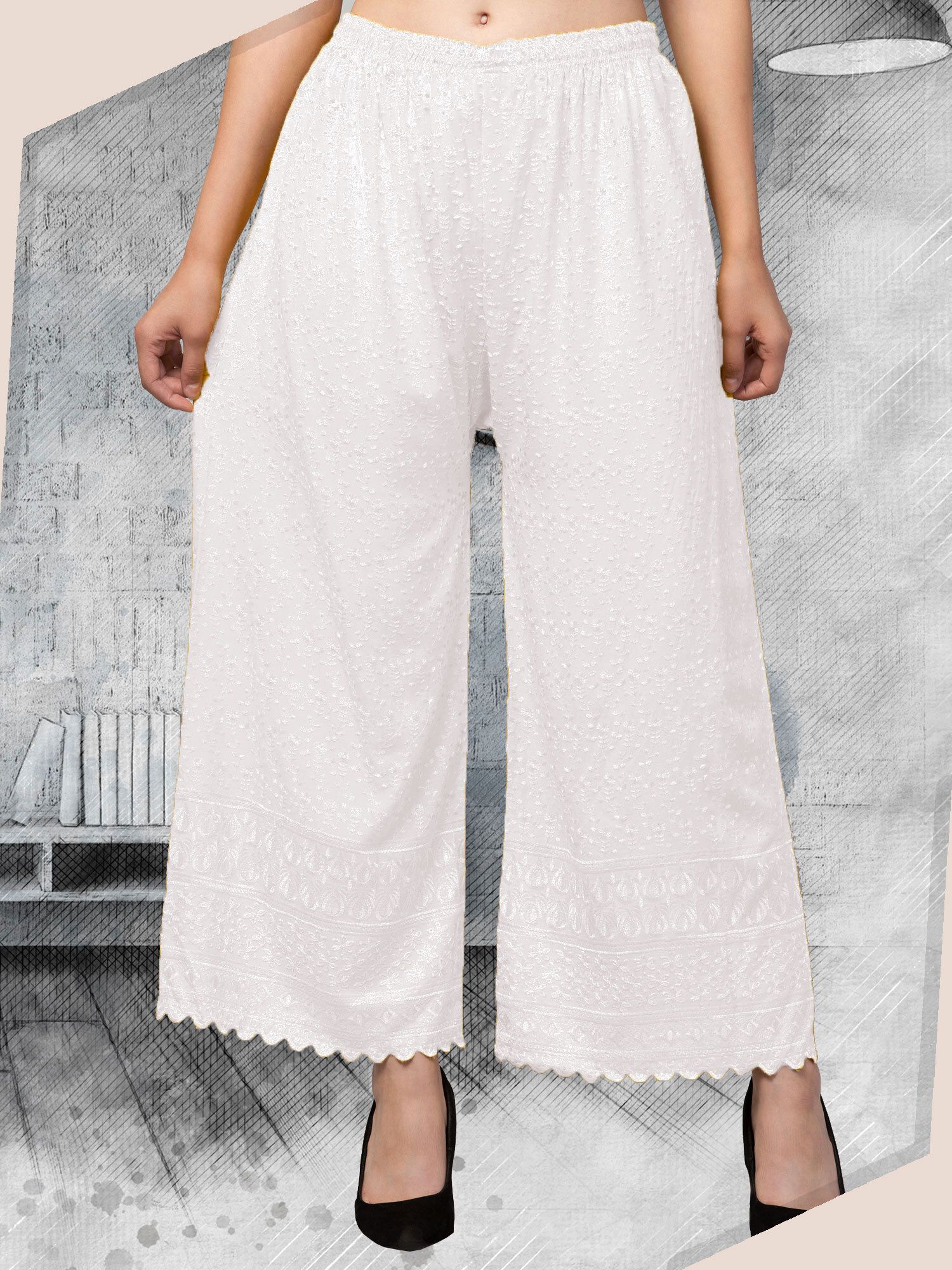 fambee Women Flared White Cotton Blend Trousers-picture-23