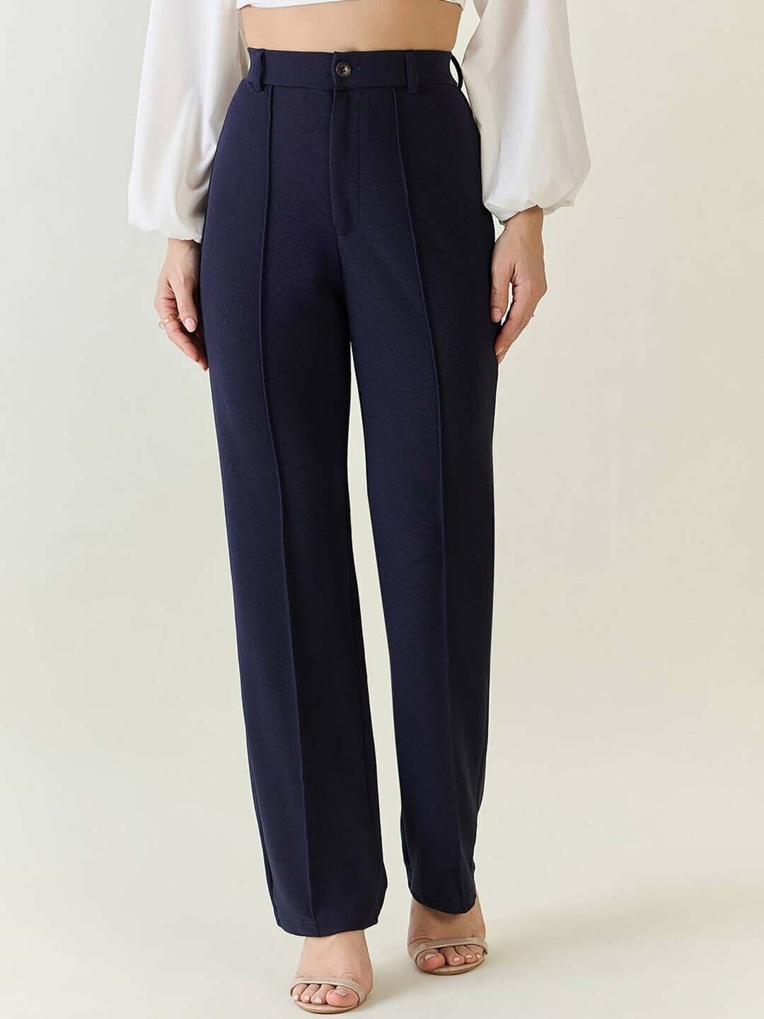 kotty Women Regular Fit Dark Blue Viscose Rayon Trousers-picture-10