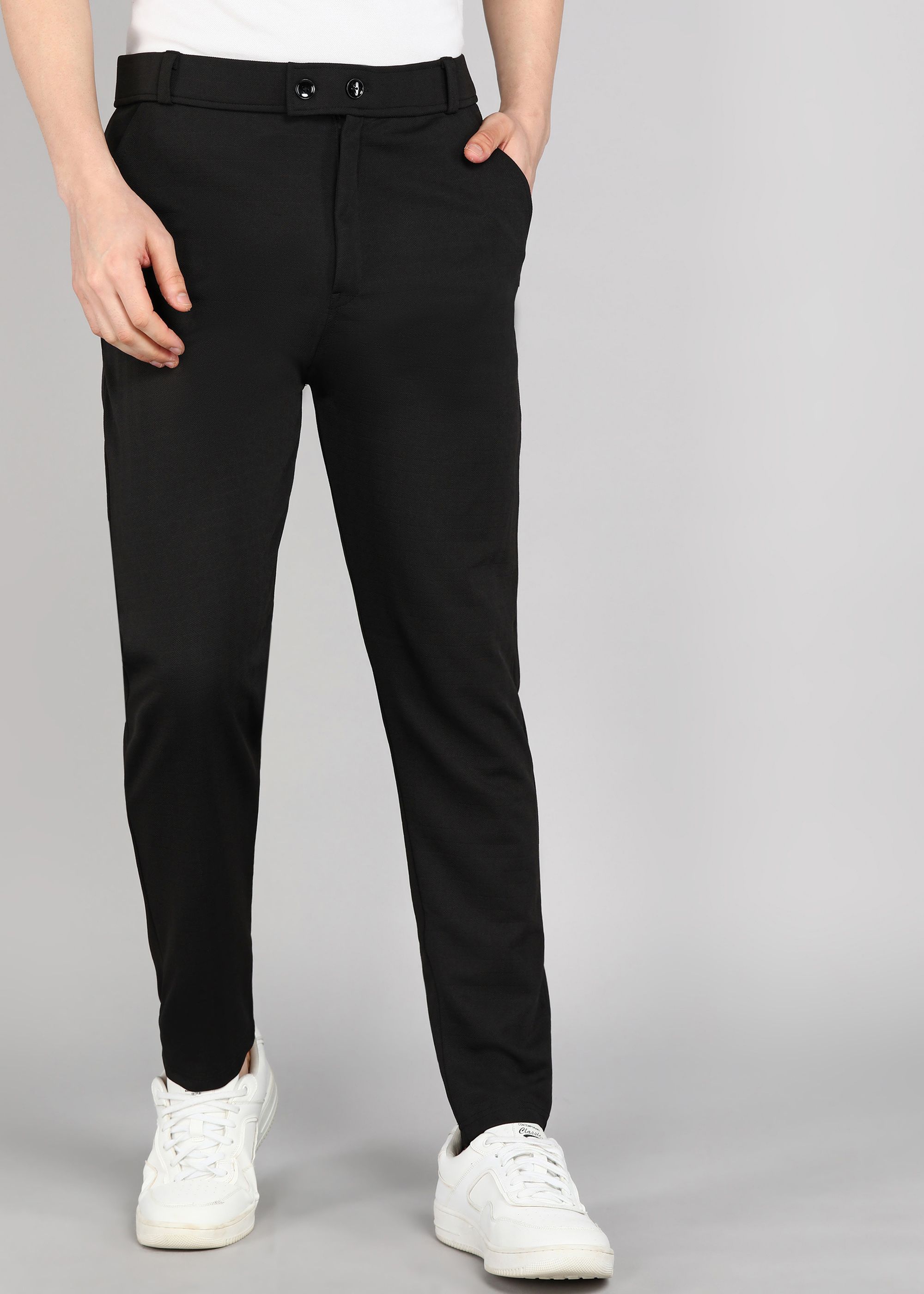 flicfol Men Regular Fit Black Cotton Blend Trousers-picture-13