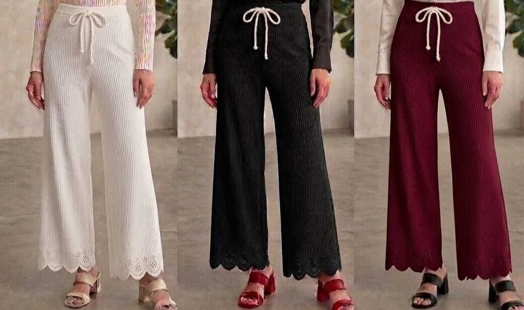 Pack of 3 Women Loose Fit White, Black, Maroon Lycra Blend Trousers-image-47