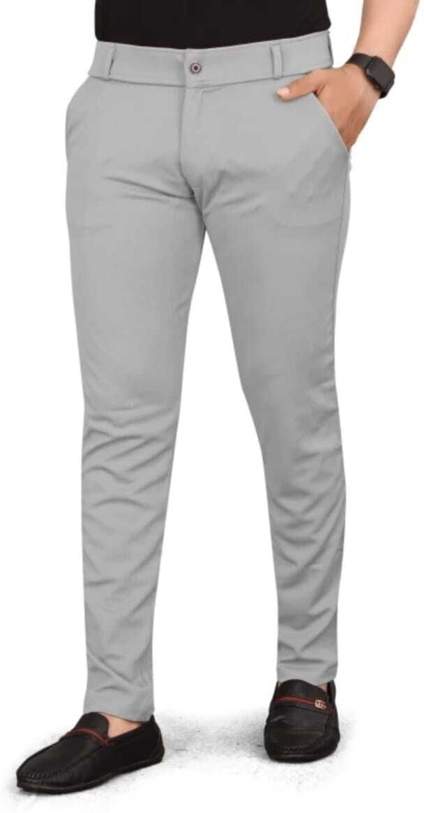 bidatsh trend Men Slim Fit Grey Lycra Blend Trousers-picture-28