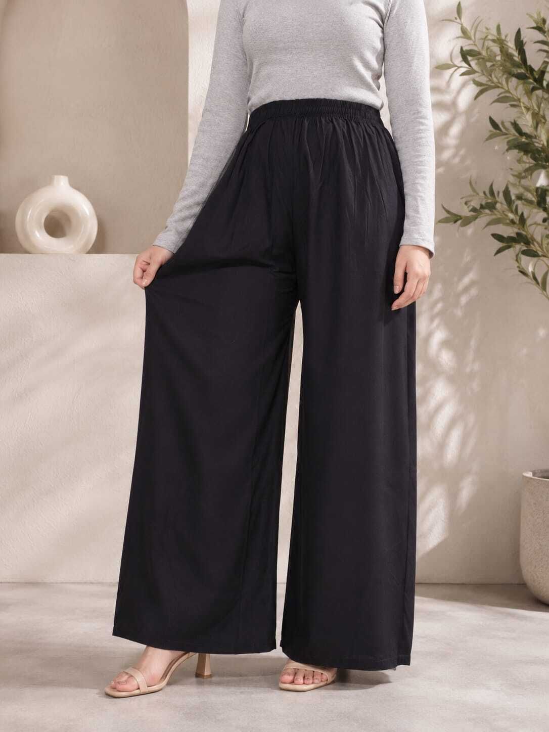 ahfabrics Women Comfort Fit, Regular Fit Black Cotton Blend Trousers-picture-11