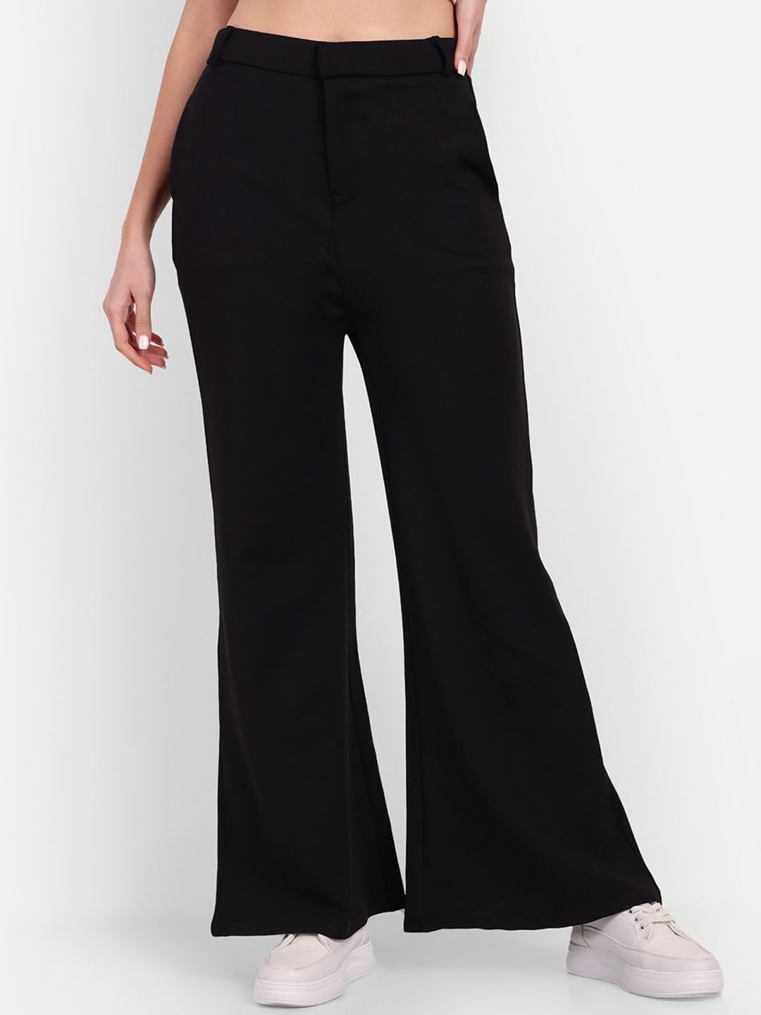 broadstar Women Flared Black Lycra Blend Trousers-picture-39