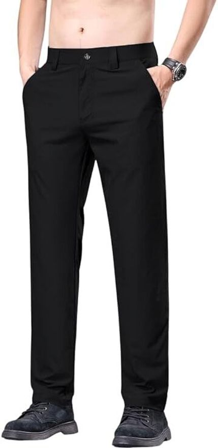 Men Regular Fit Black Cotton Blend Trousers-image-32