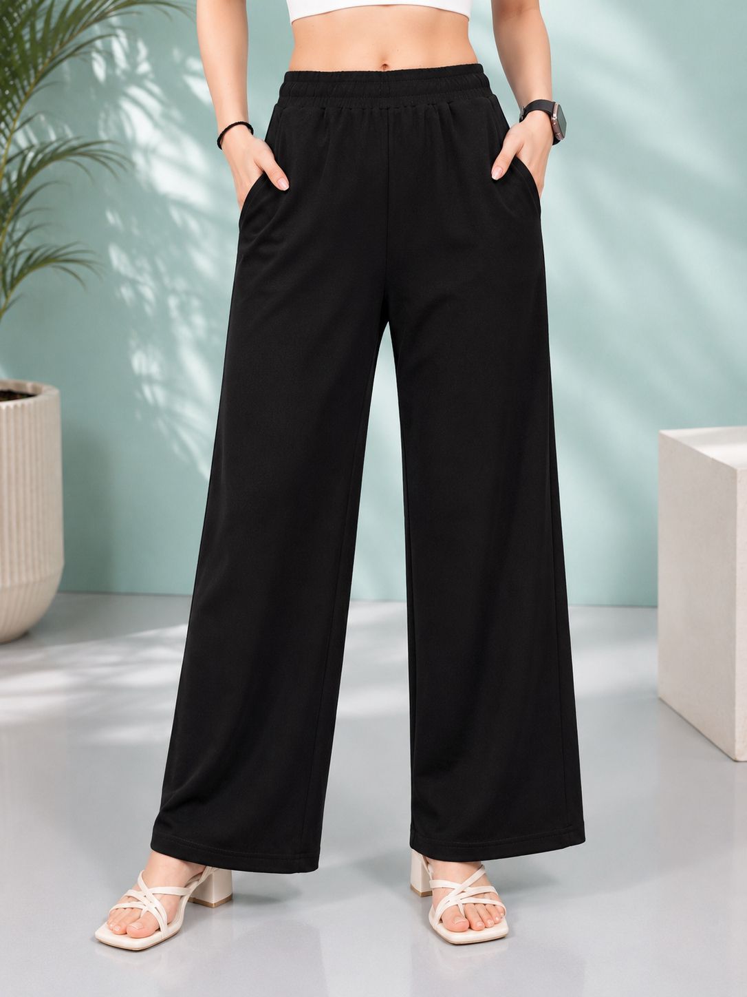 jk creation Women Loose Fit Black Cotton Blend Trousers-picture-17