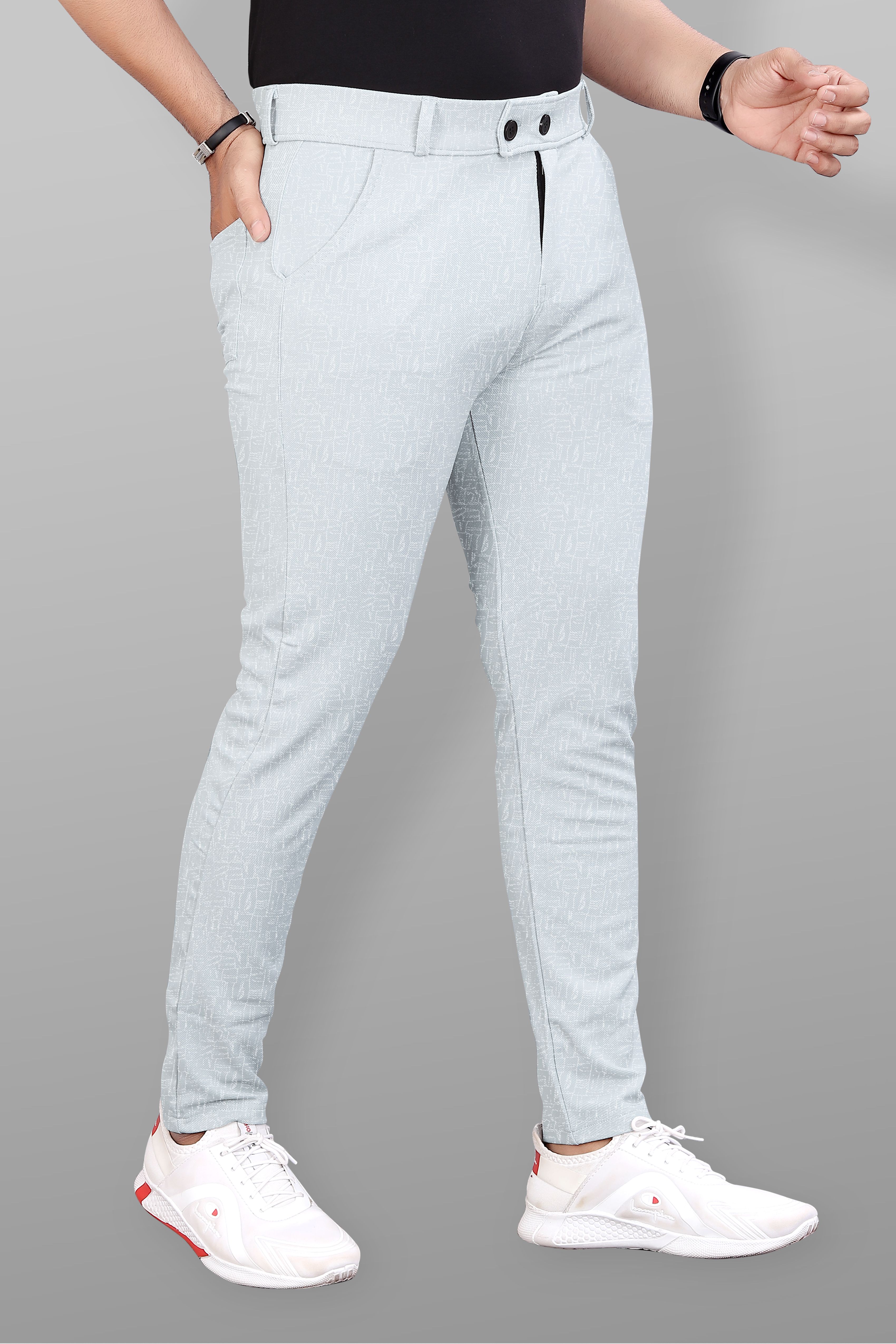 combraided Men Slim Fit Grey Lycra Blend Trousers-picture-15