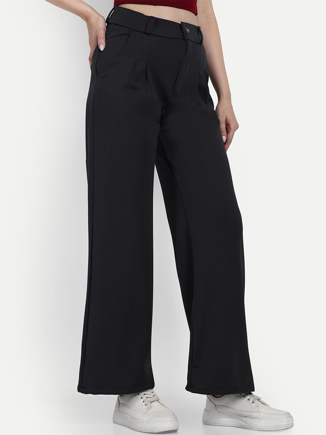 Women Loose Fit Grey Cotton Blend Trousers-image-31