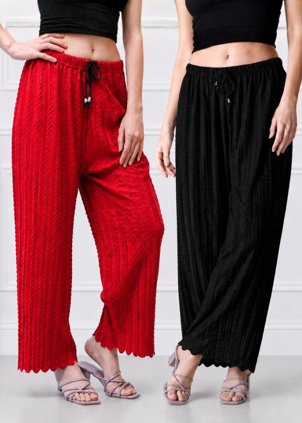 sweetseam Pack of 2 Women Straight Fit Black, Red Lycra Blend Trousers-picture-26