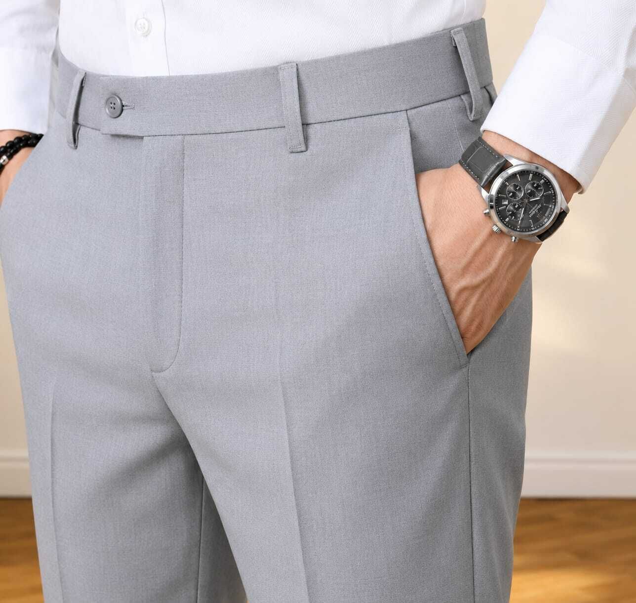 Men Regular Fit Grey Polycotton Trousers-image-33
