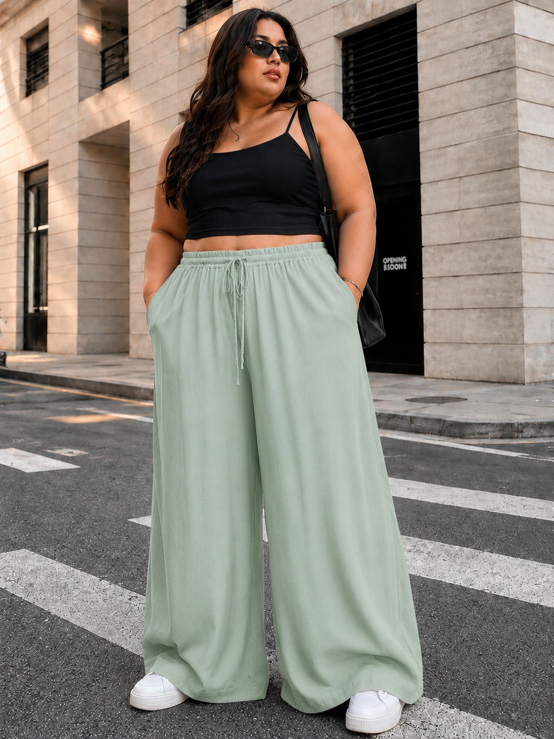 fabflee Women Relaxed Light Green Polyester Trousers-picture-2