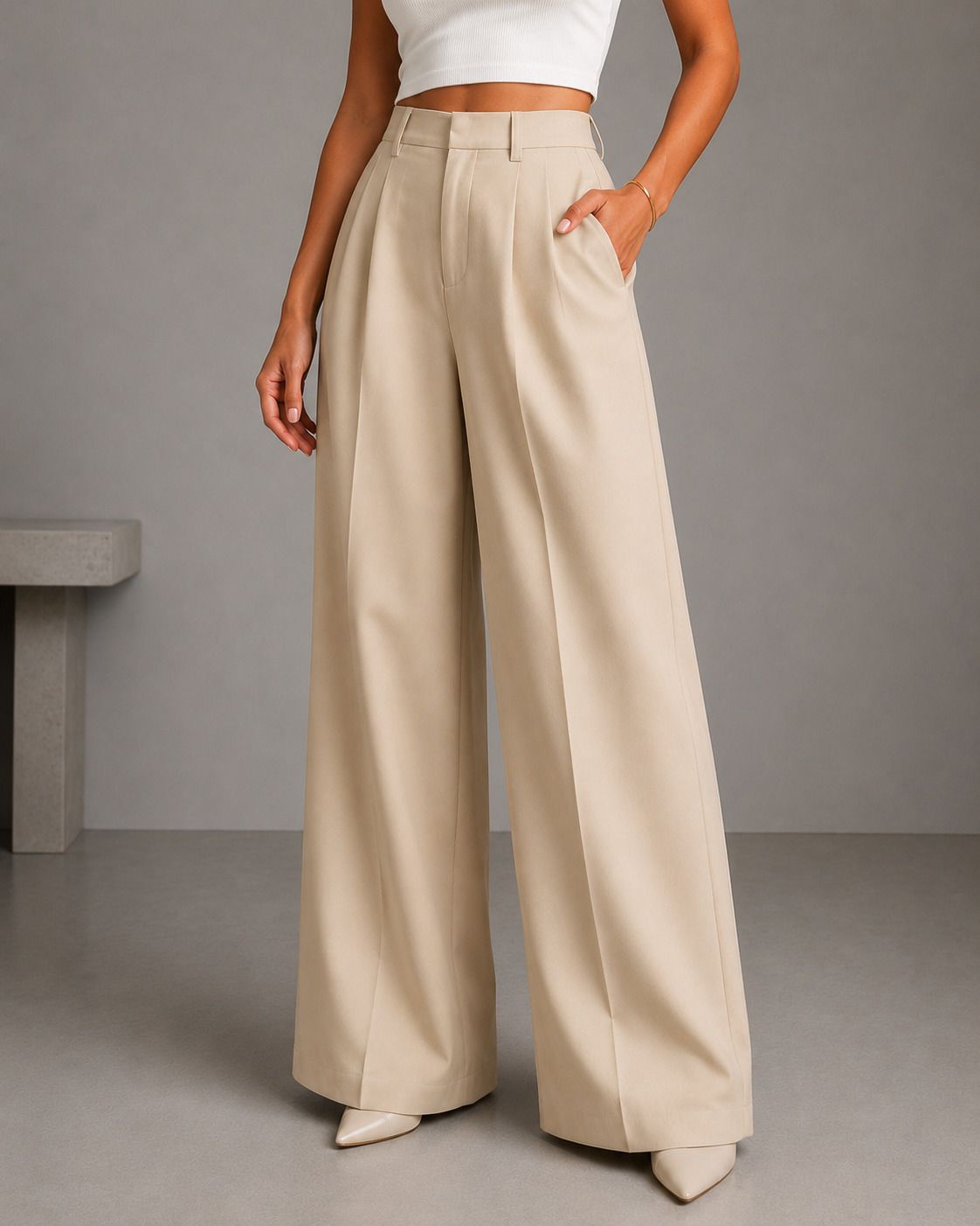 kotty Women Relaxed Beige Viscose Rayon Trousers-picture-13
