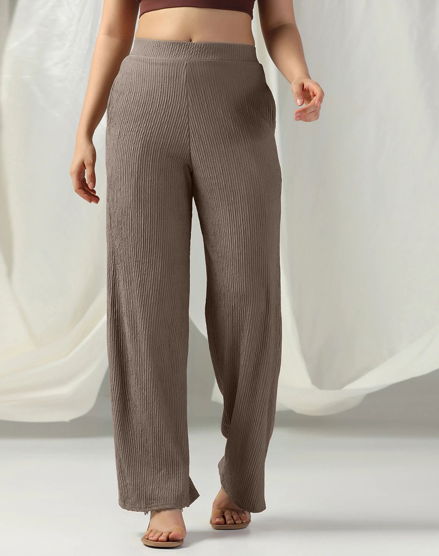 Women Regular Fit Brown Lycra Blend Trousers-image-24