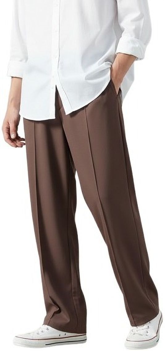 Men Loose Fit Brown Polyester Trousers-image-45