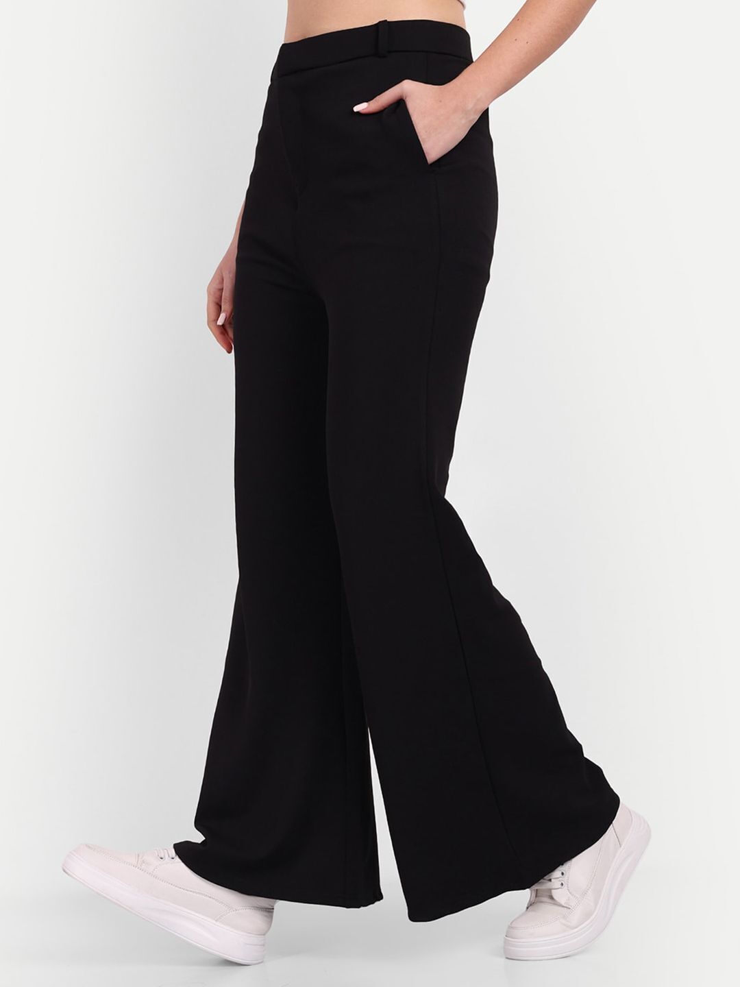 broadstar Women Flared Black Lycra Blend Trousers-picture-35