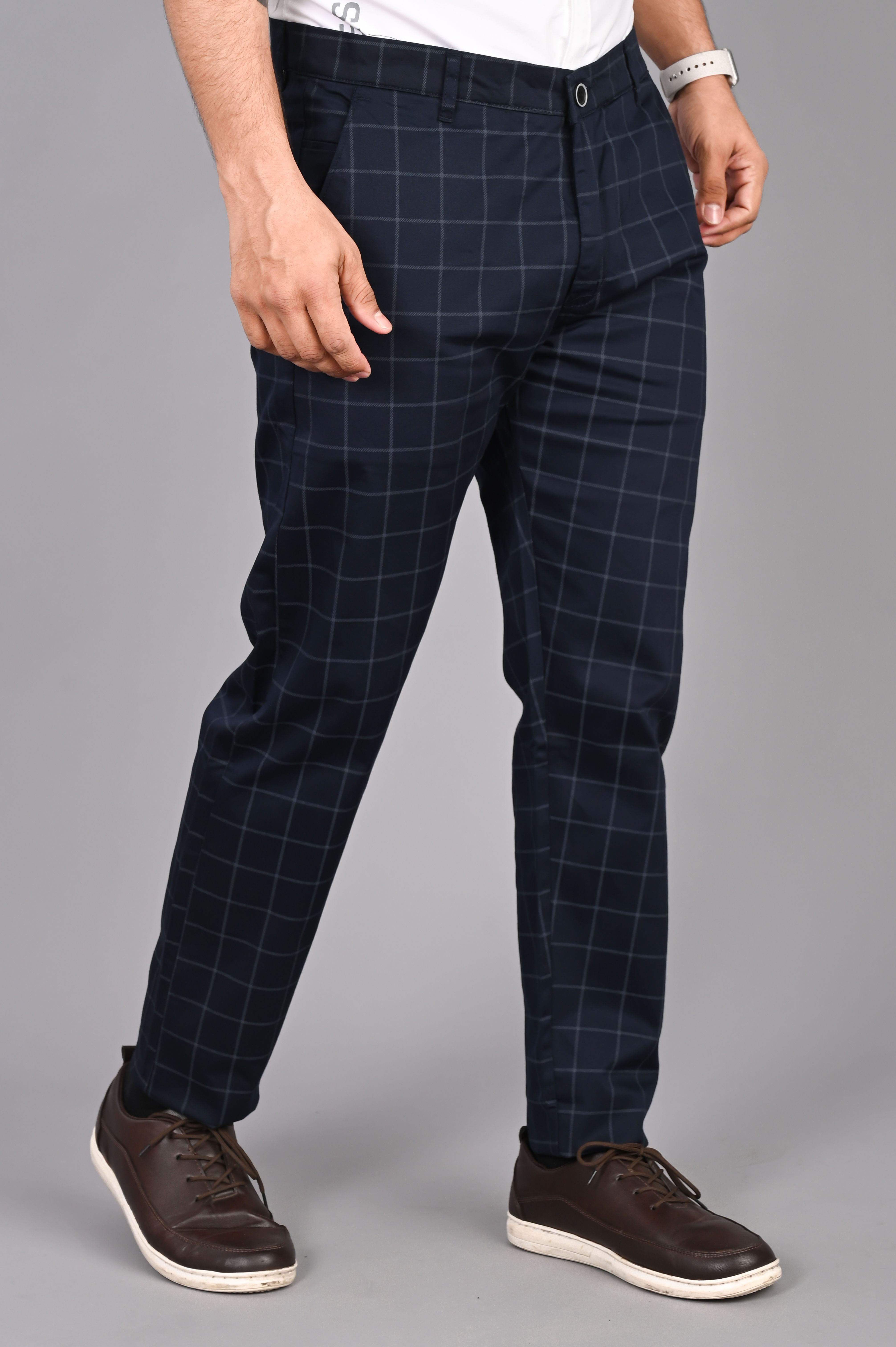 fubar Men Slim Fit Blue Cotton Blend Trousers-picture-20