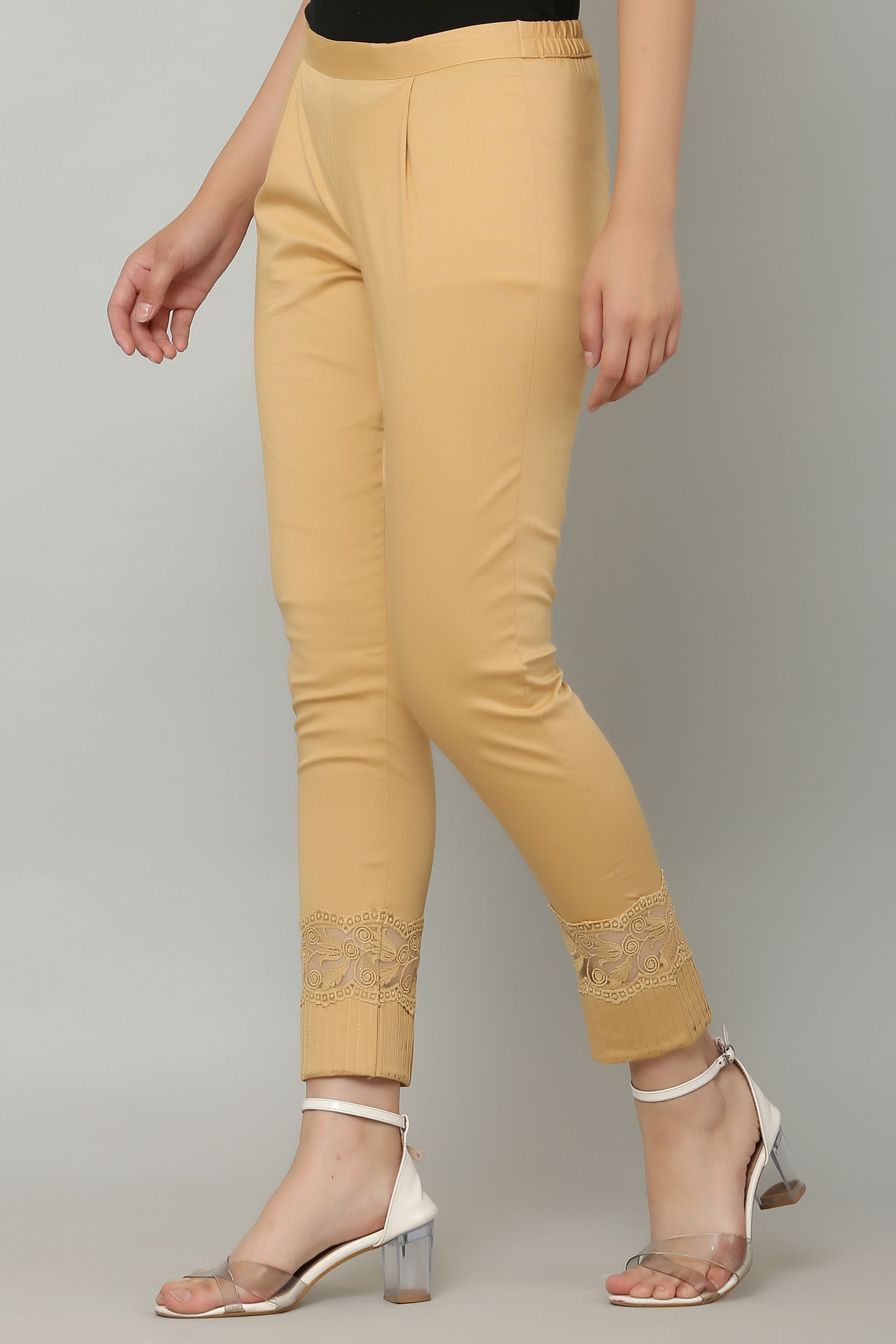 sellingsea Women Regular Fit Beige Cotton Blend Trousers-picture-14