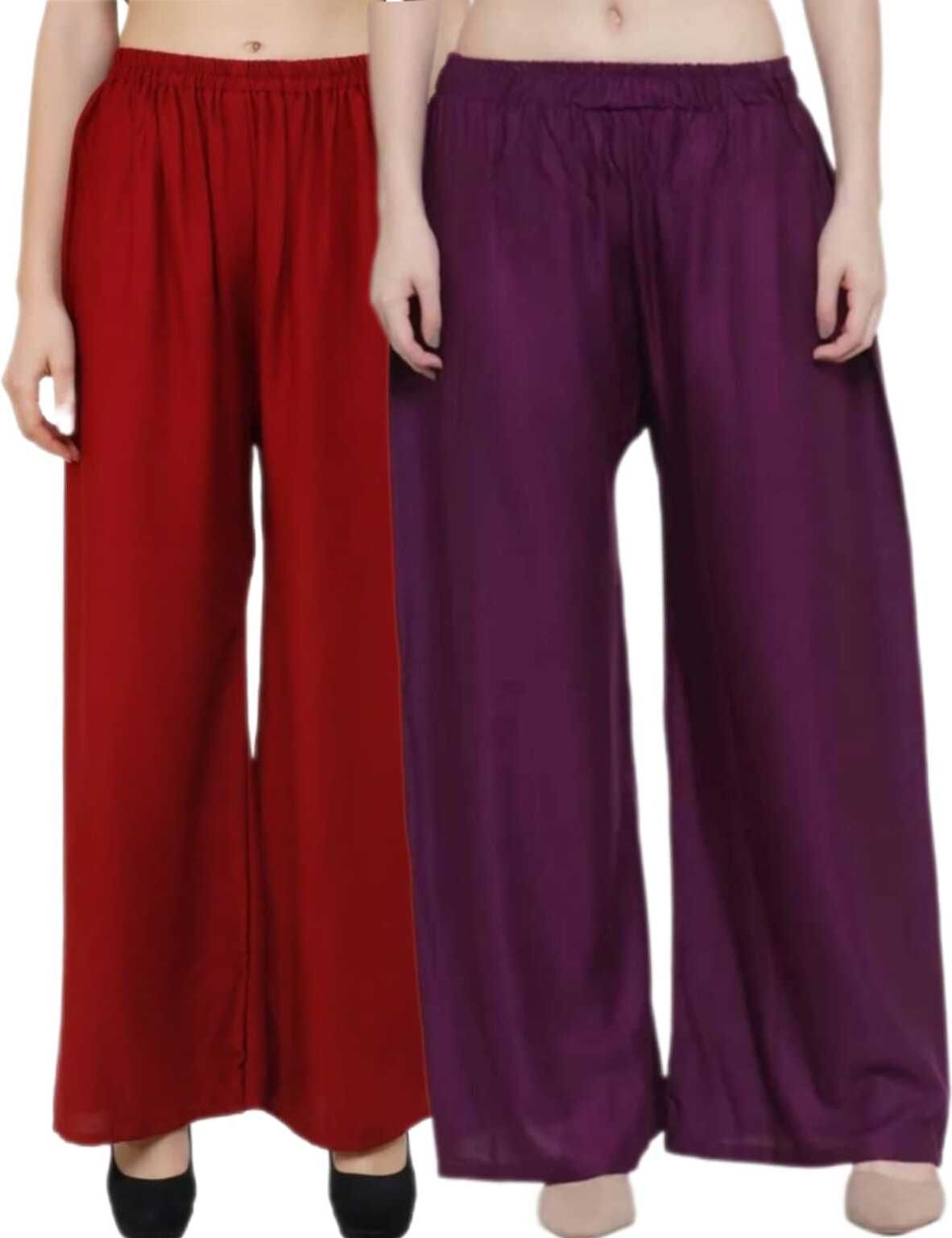 vestment Pack of 2 Women Regular Fit Beige, Black, Blue, Green, Grey, Khaki, Light Green, Maroon, Multicolor, Pink, Purple, Red, White, Yellow Viscose Rayon Trousers-picture-31