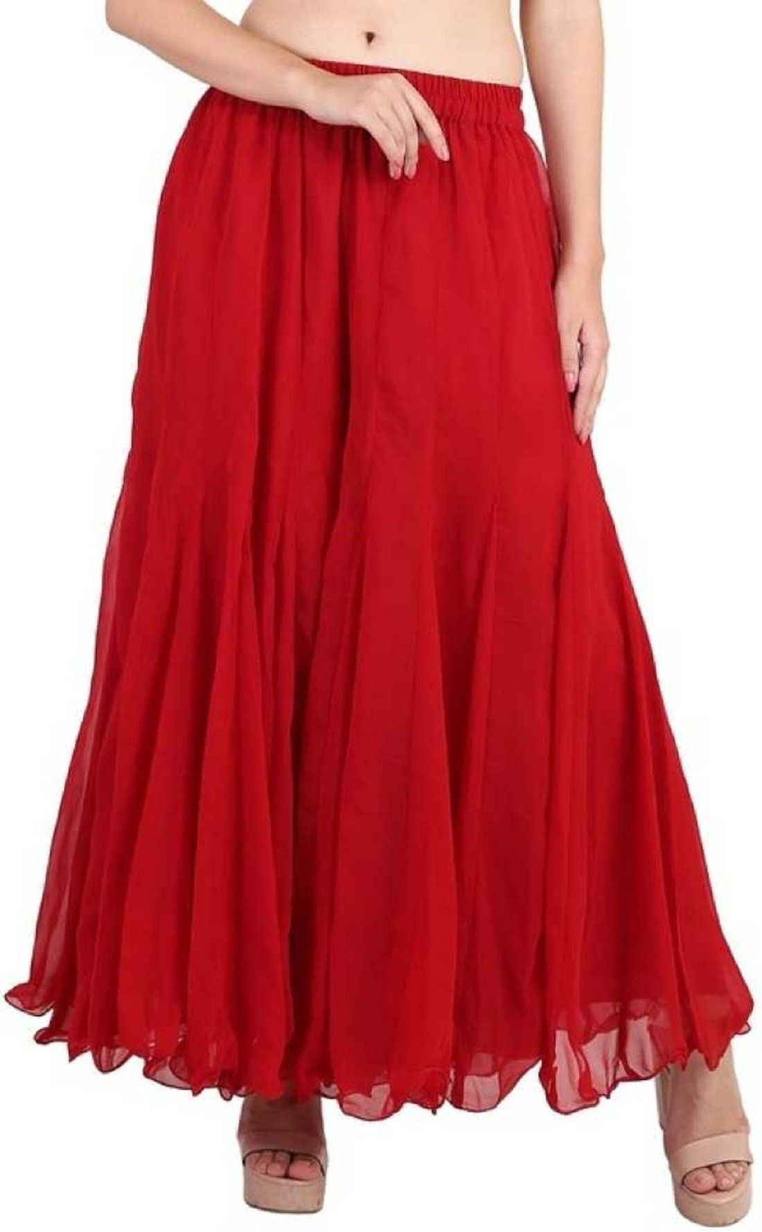 Women Regular Fit Red Georgette Trousers-image-13