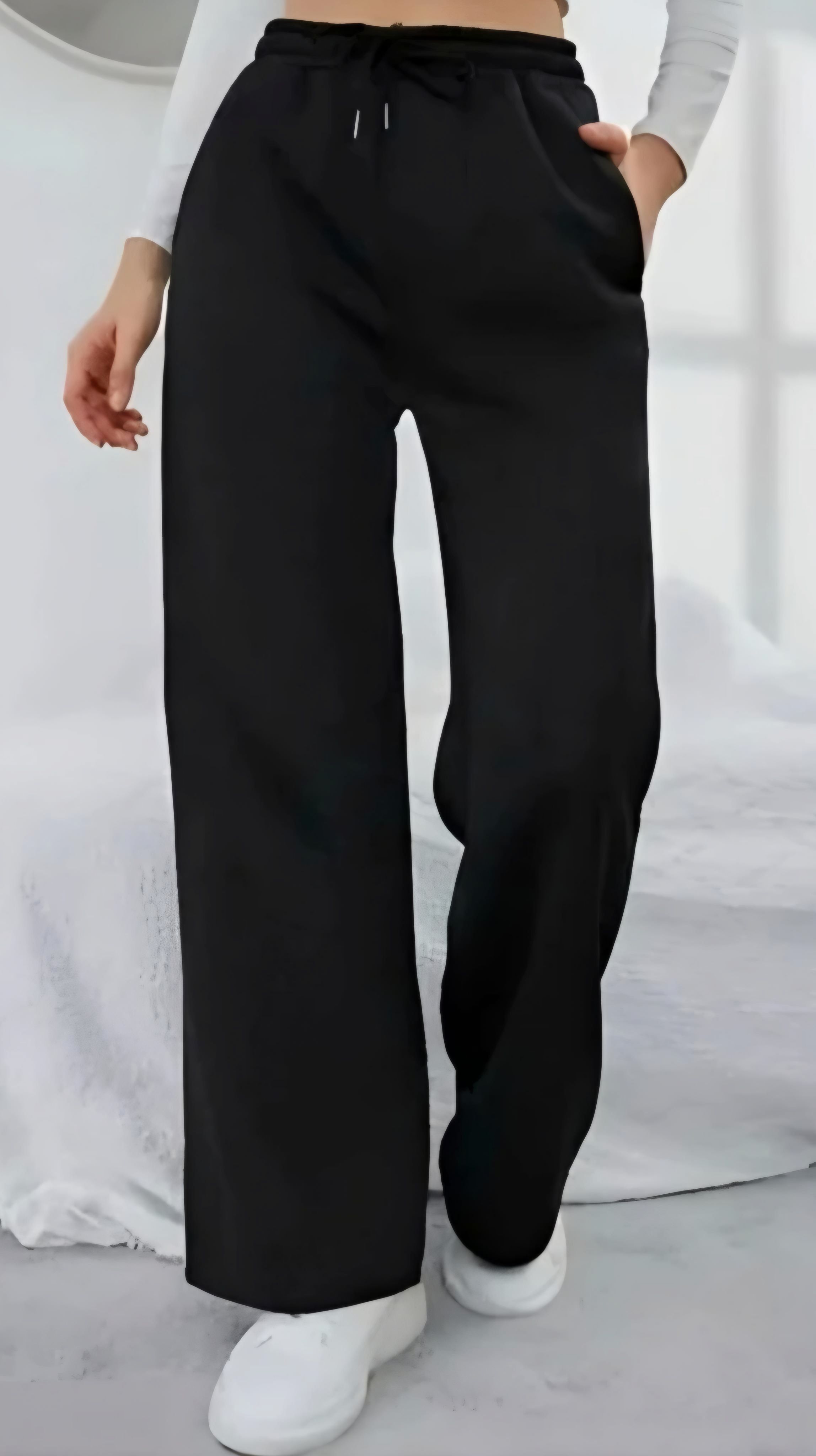 bliez Women Regular Fit Black Cotton Blend Trousers-picture-0