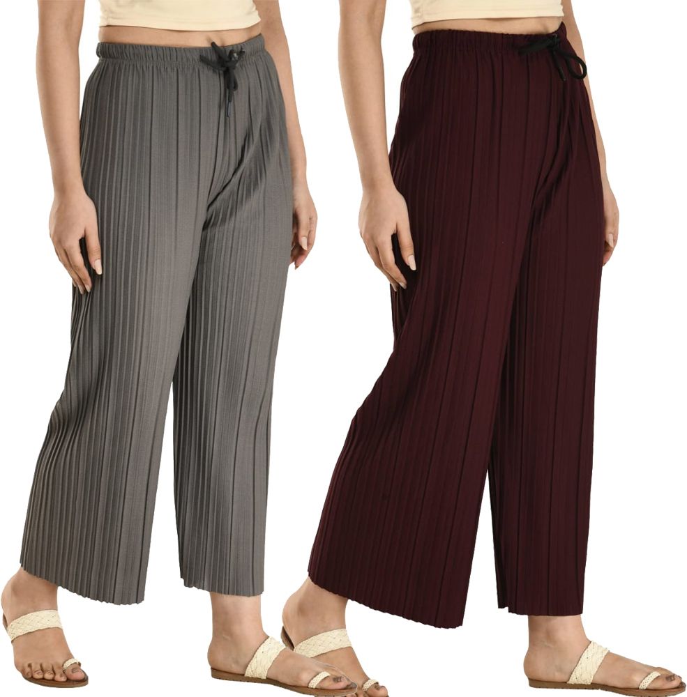 gladly Pack of 2 Women Relaxed Multicolor Lycra Blend Trousers-picture-18