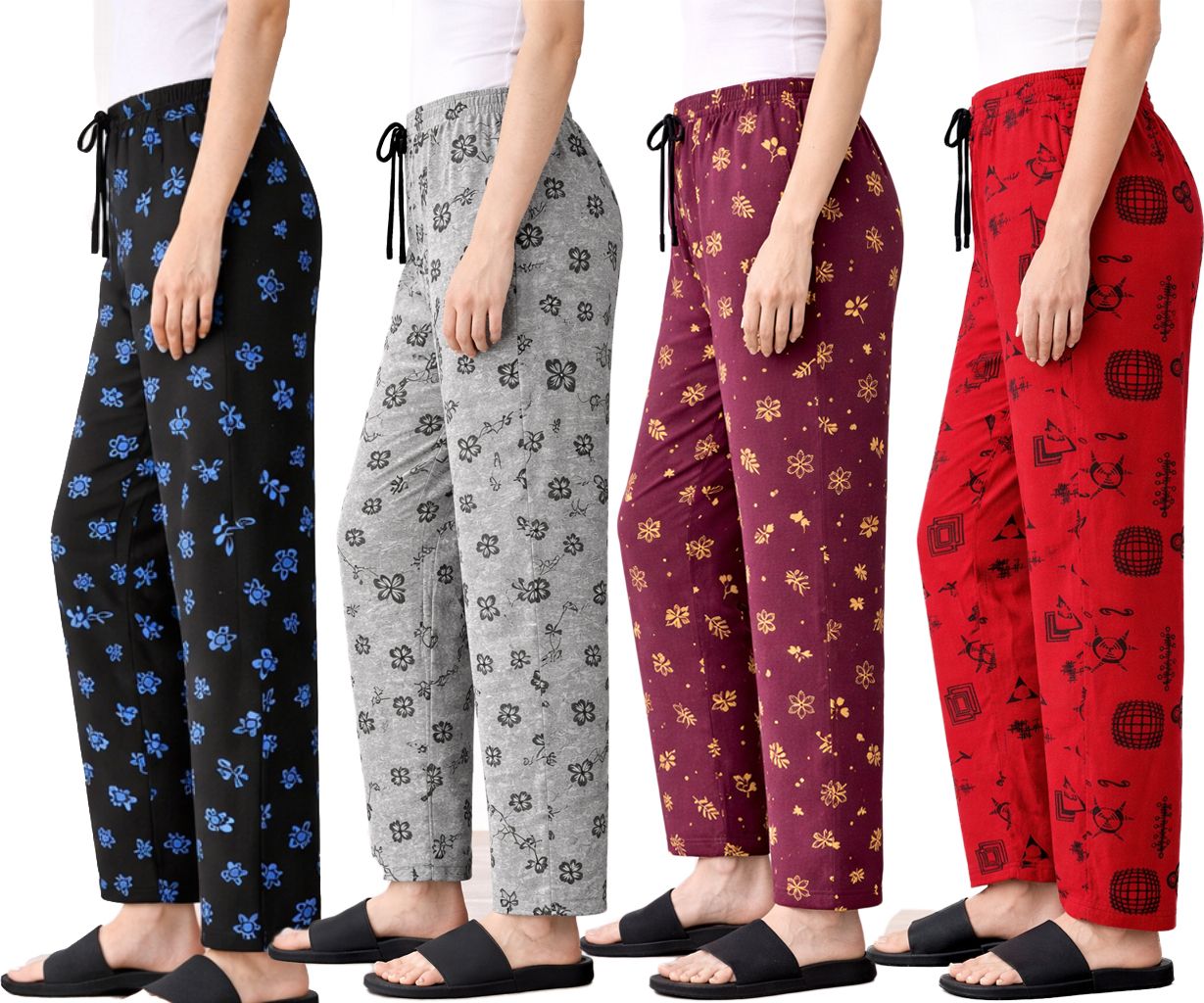 alsiya Pack of 4 Women Regular Fit Multicolor Cotton Blend Trousers-picture-27