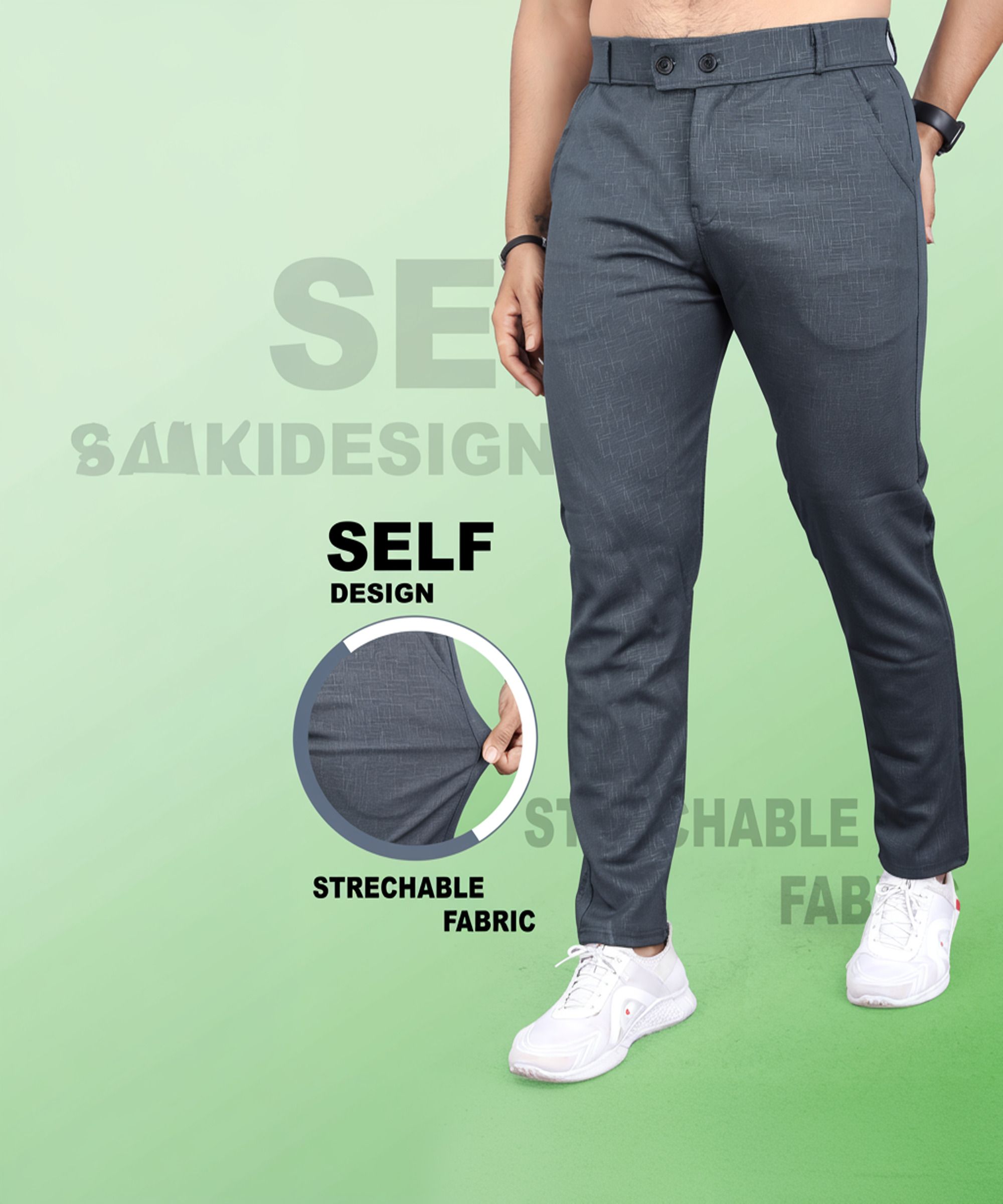 indiclub Men Slim Fit Grey Linen Blend Trousers-picture-26